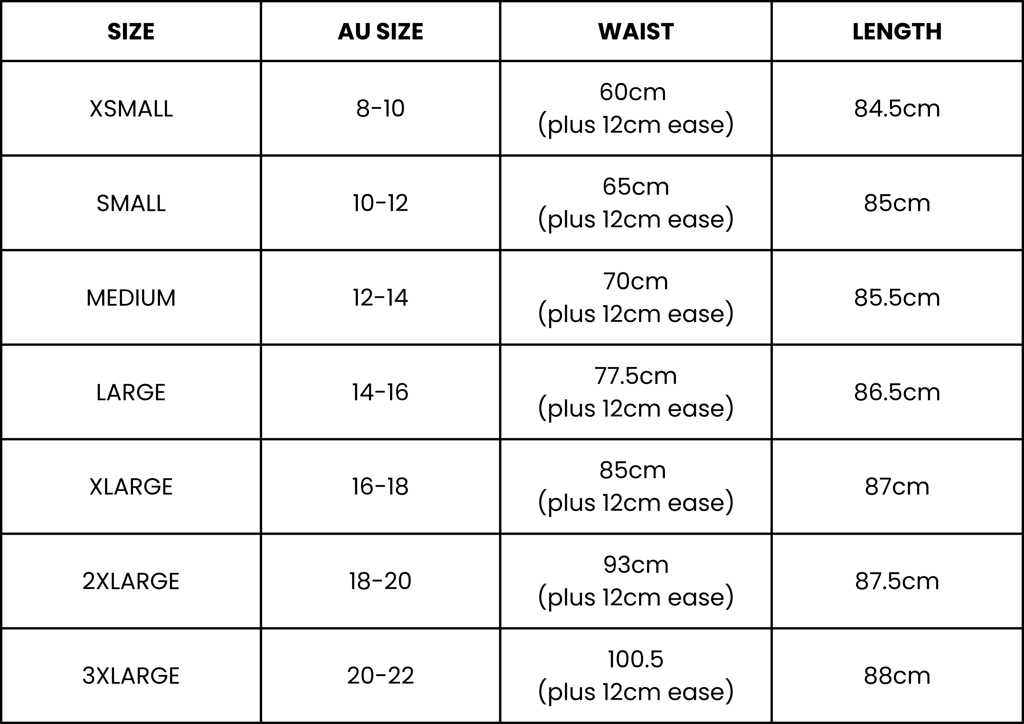 Size Guide (cm)