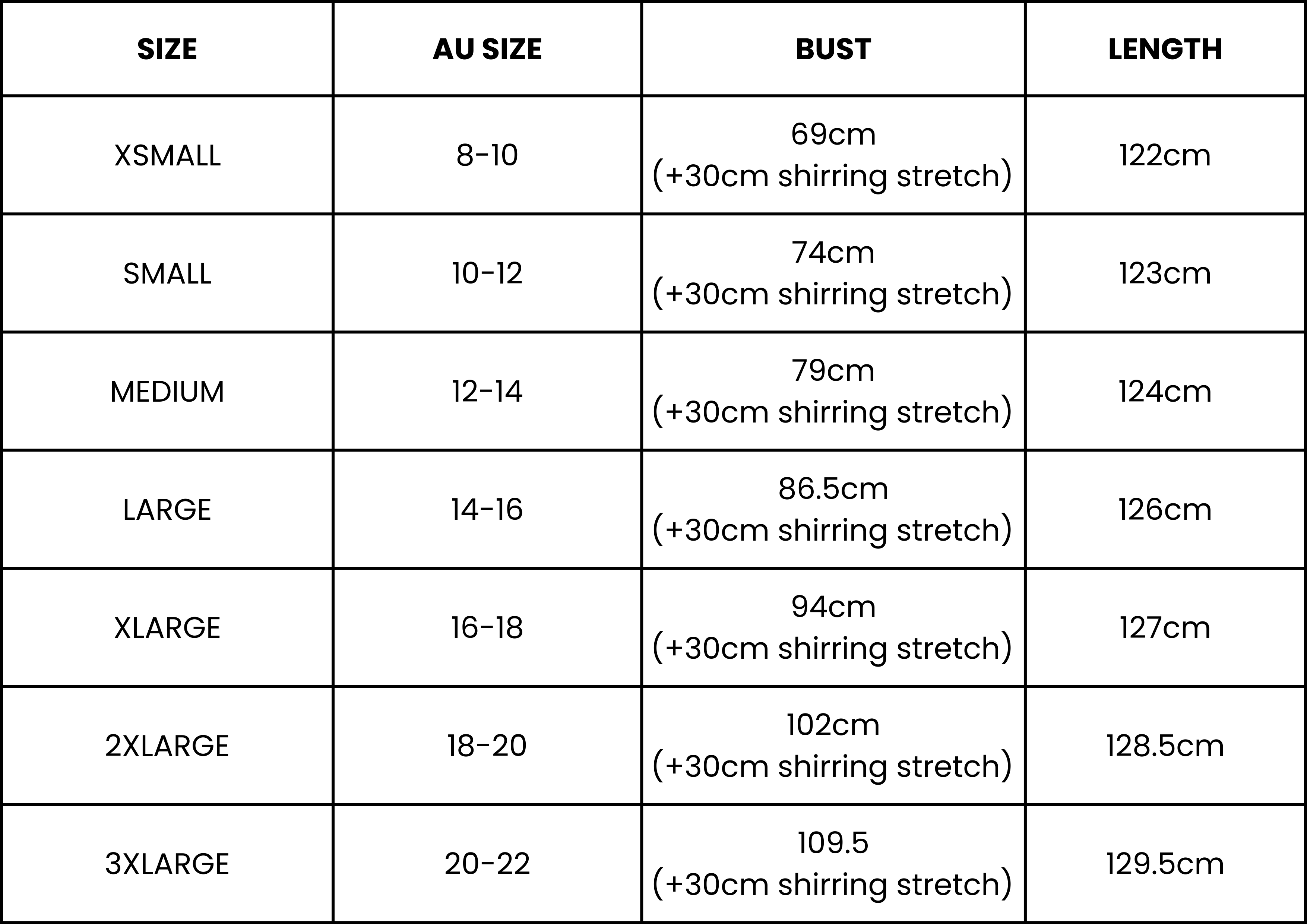 Size Guide (cm)