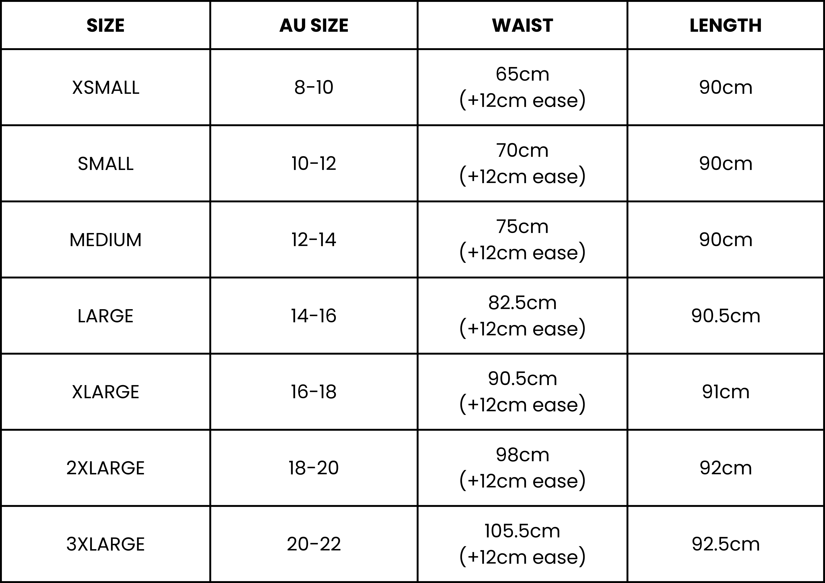 Size Guide (cm)