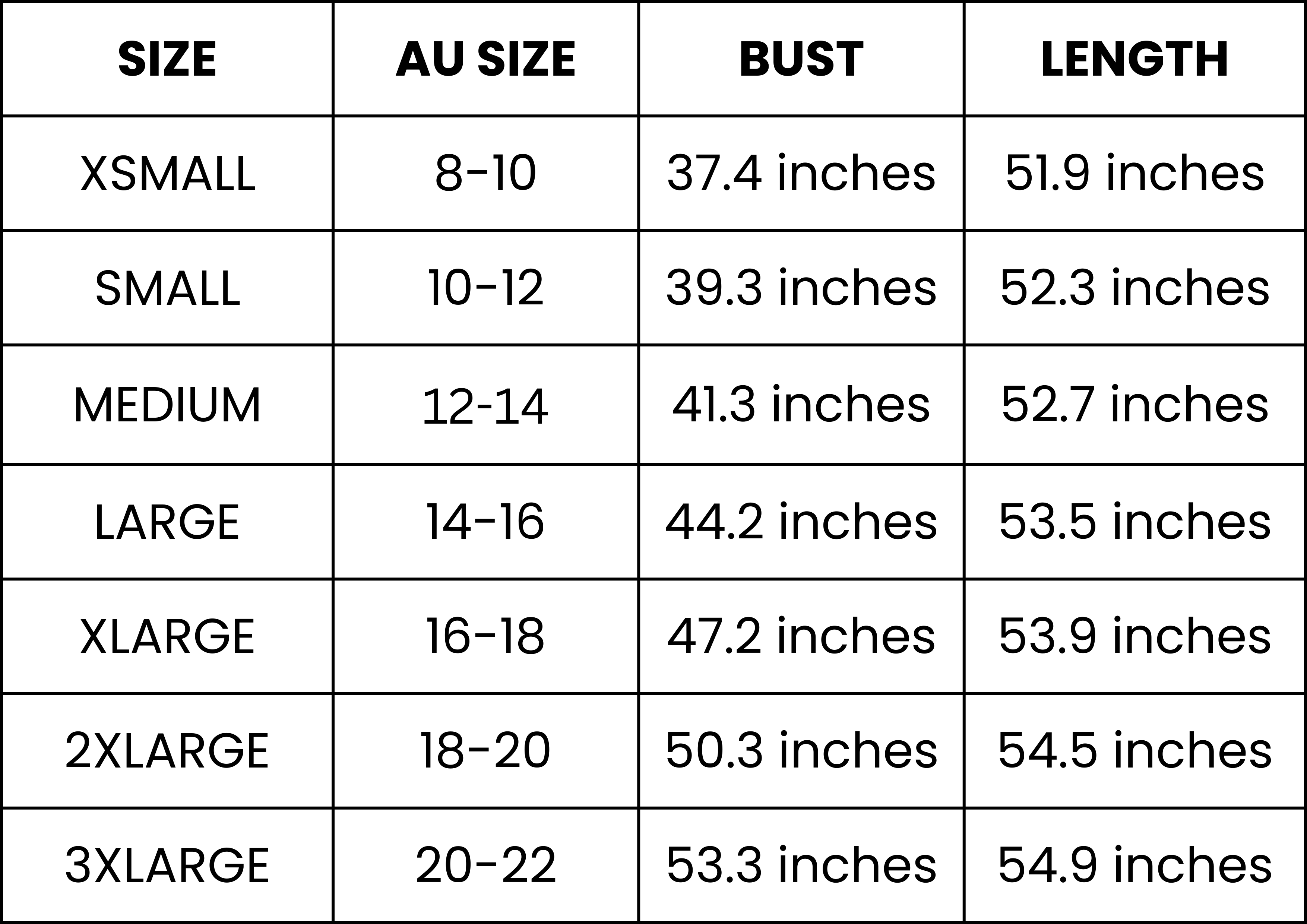 Size Guide (inches)