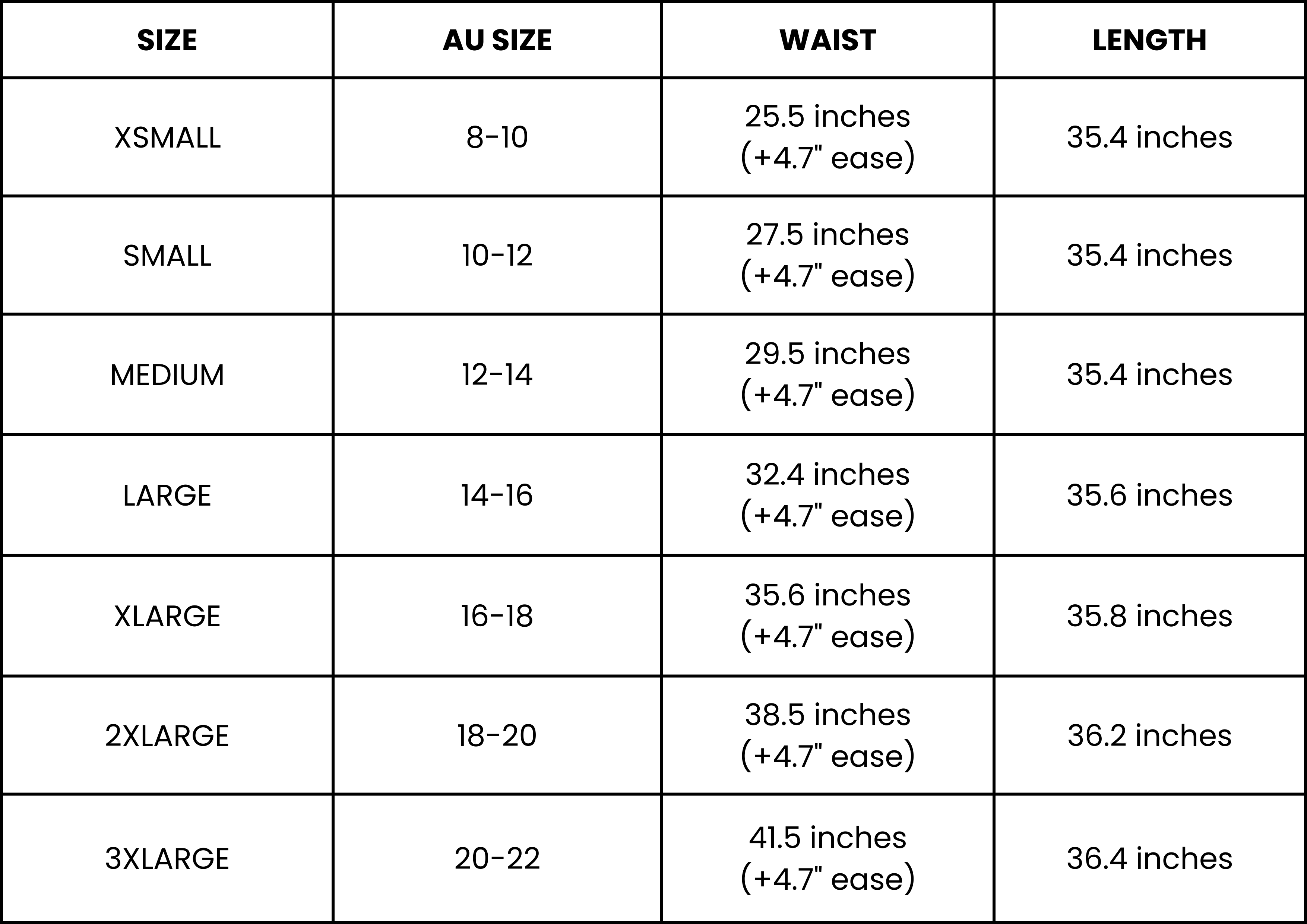 Size Guide (inches)