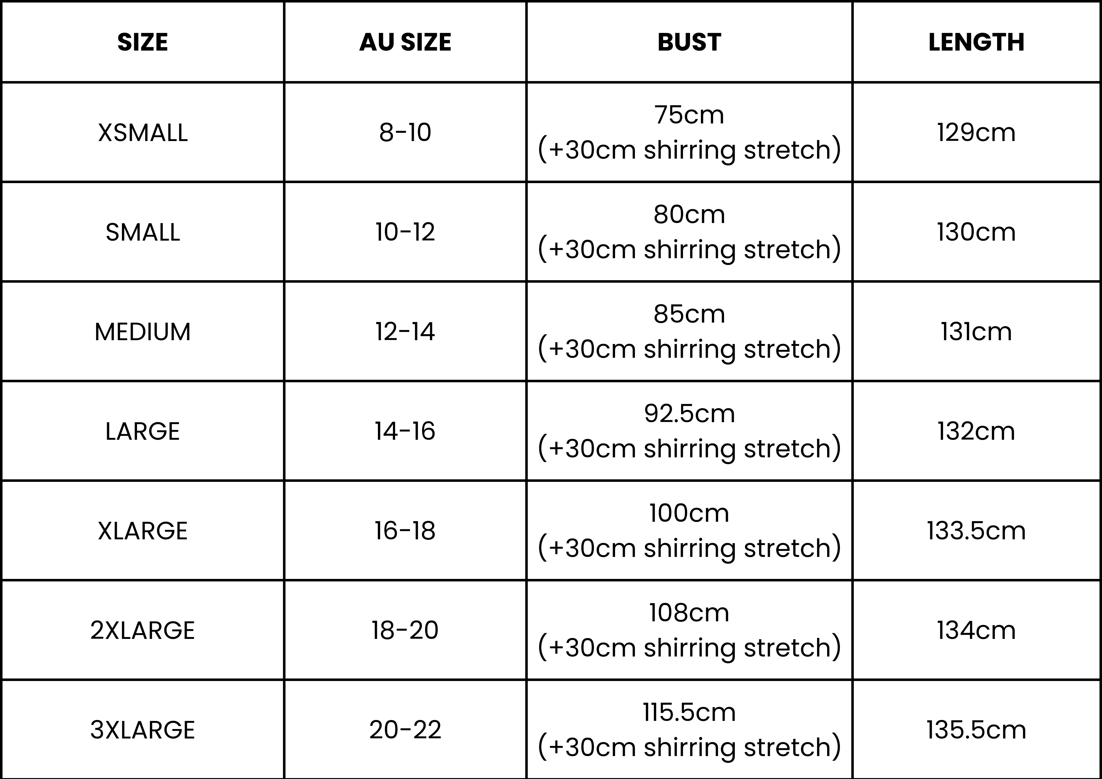 Size Guide (cm)