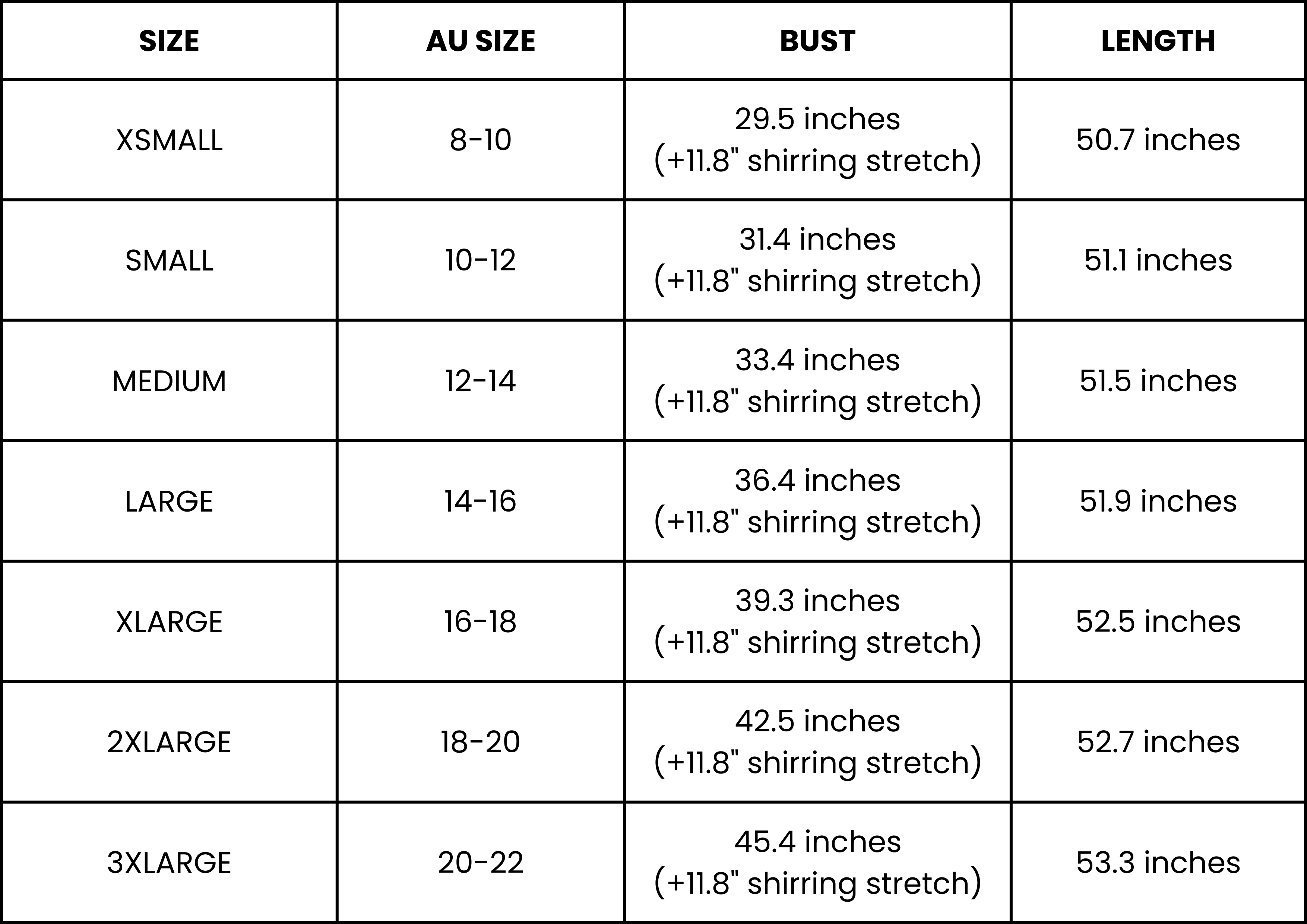 Size Guide (inches)