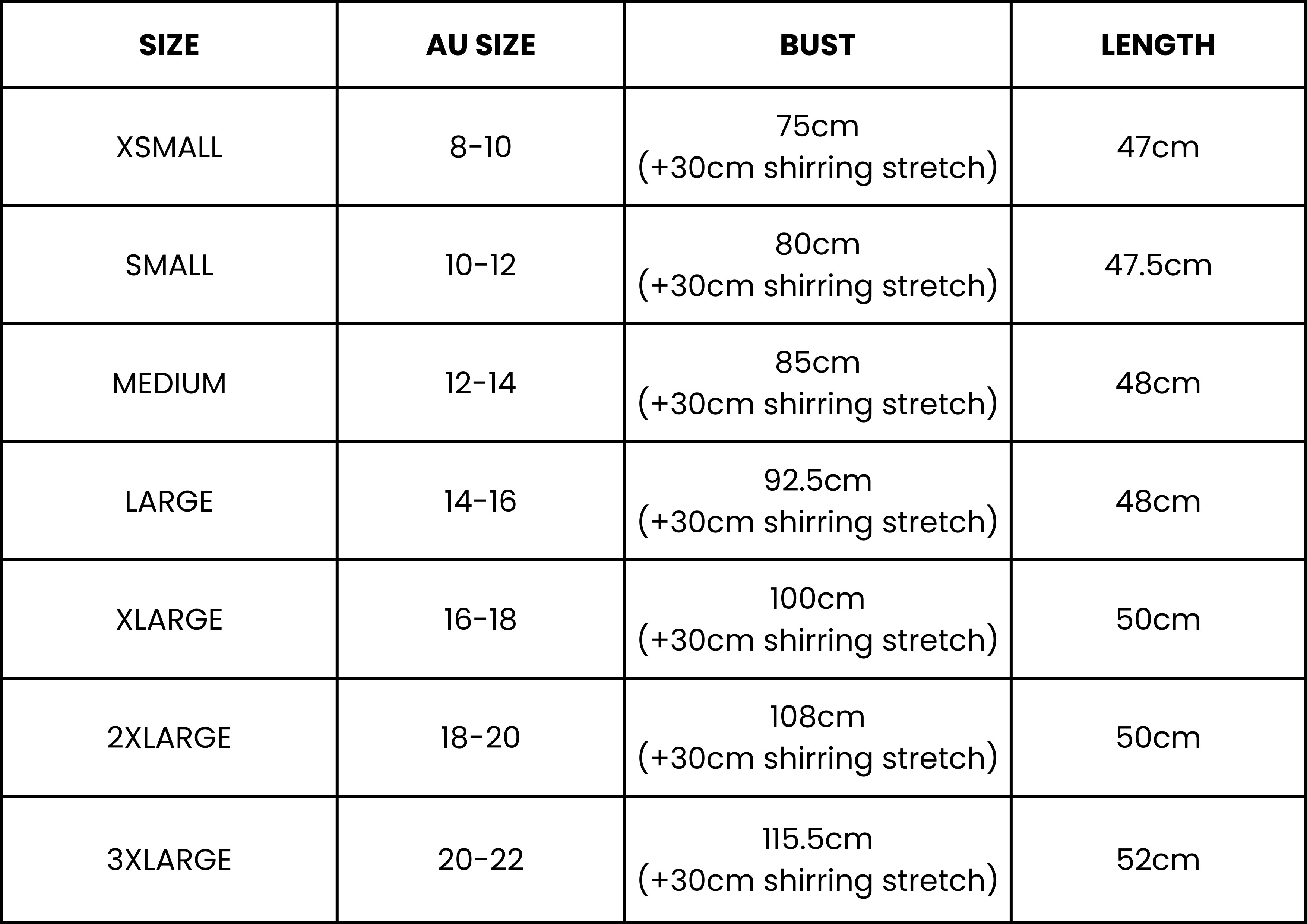 Size Guide (cm)