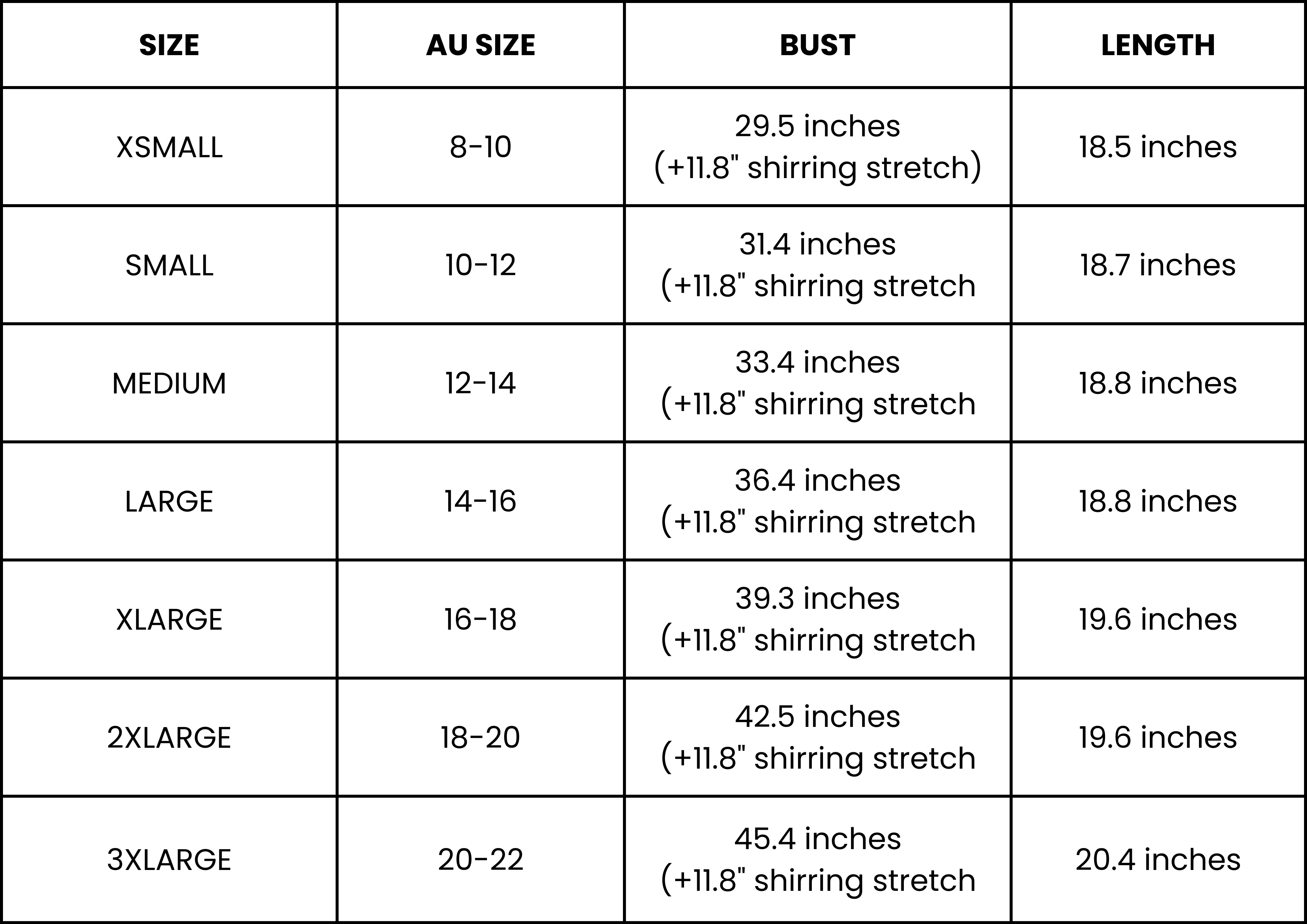 Size Guide (inches)