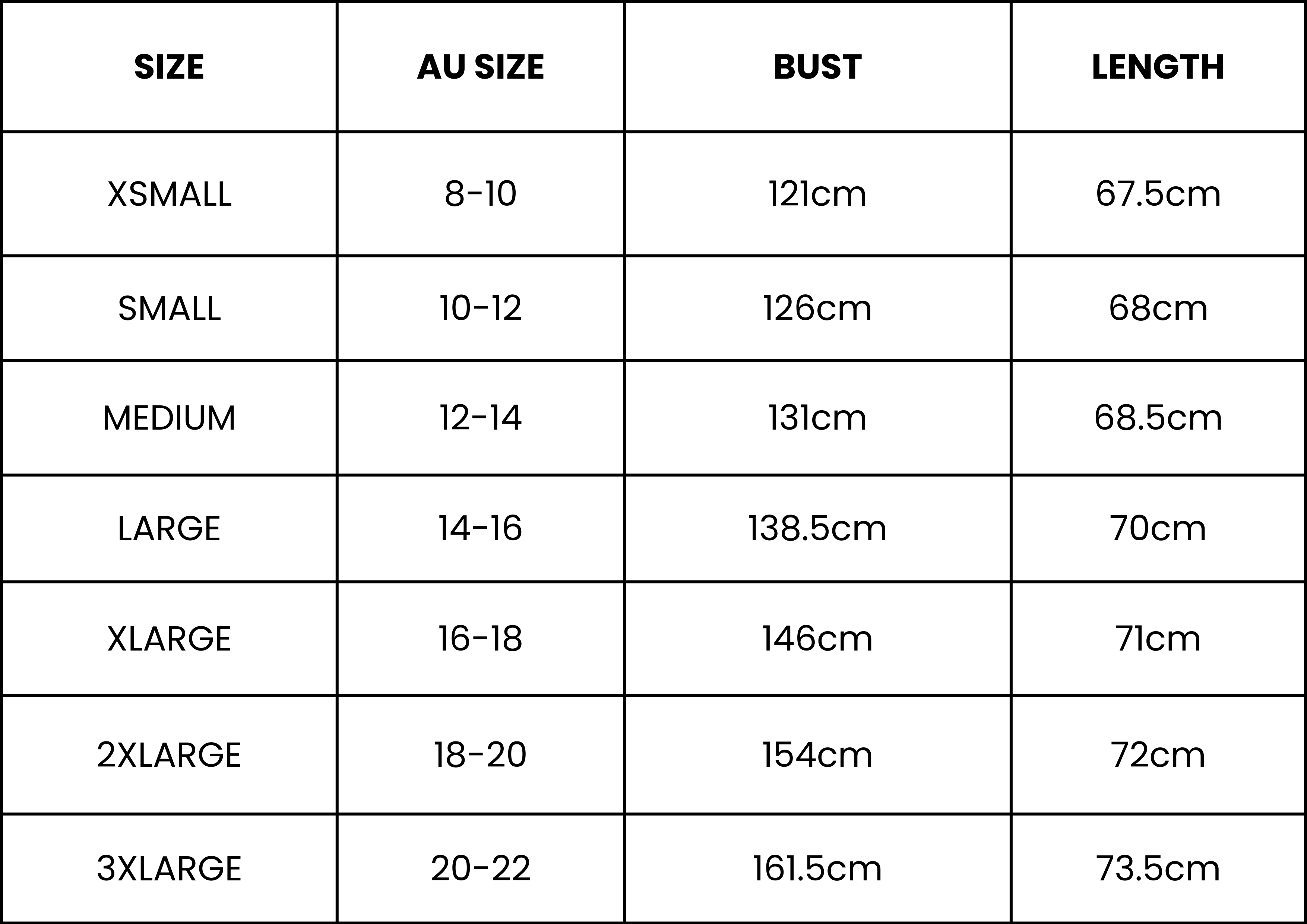 Size Guide (cm)