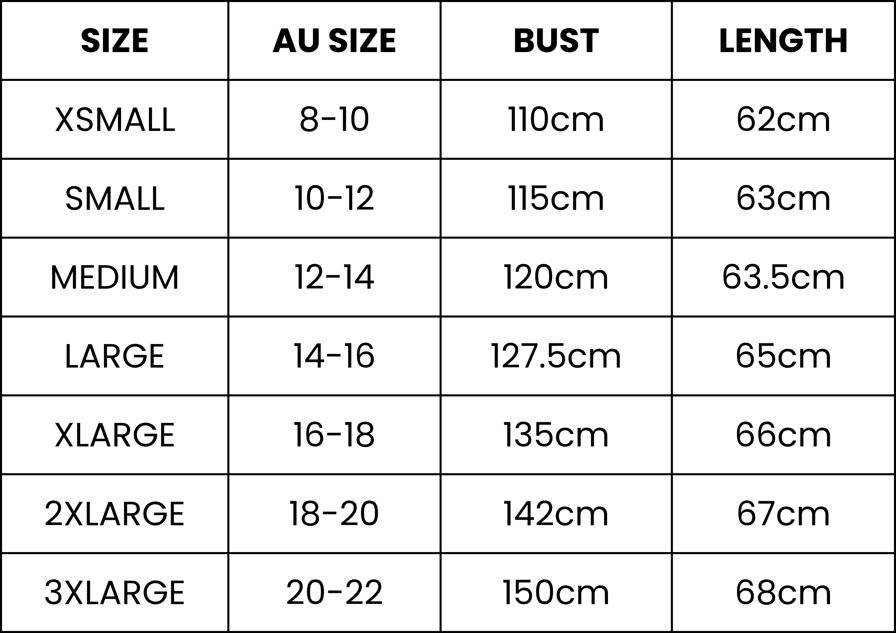 Size Guide (cm)