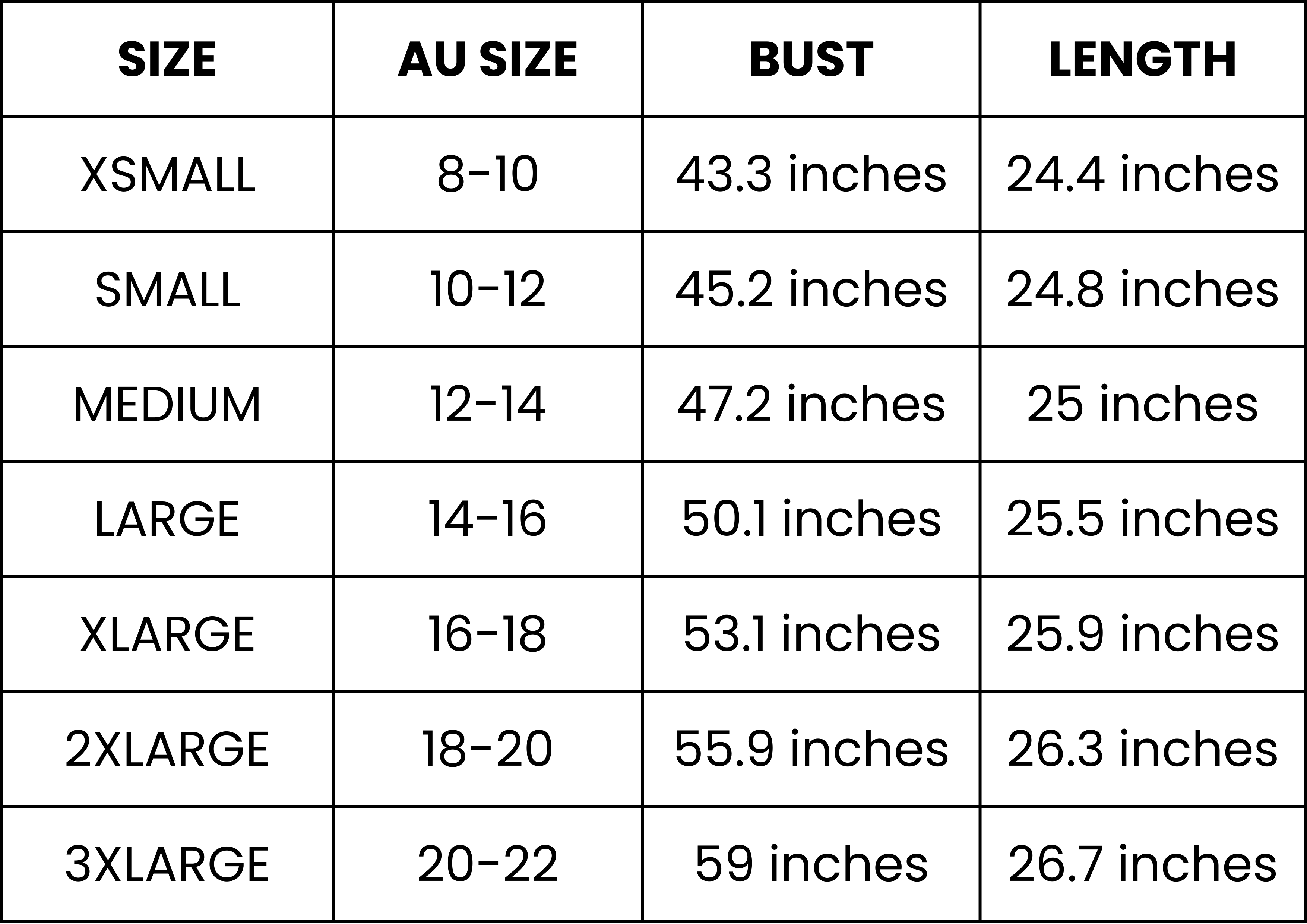 Size Guide (inches)