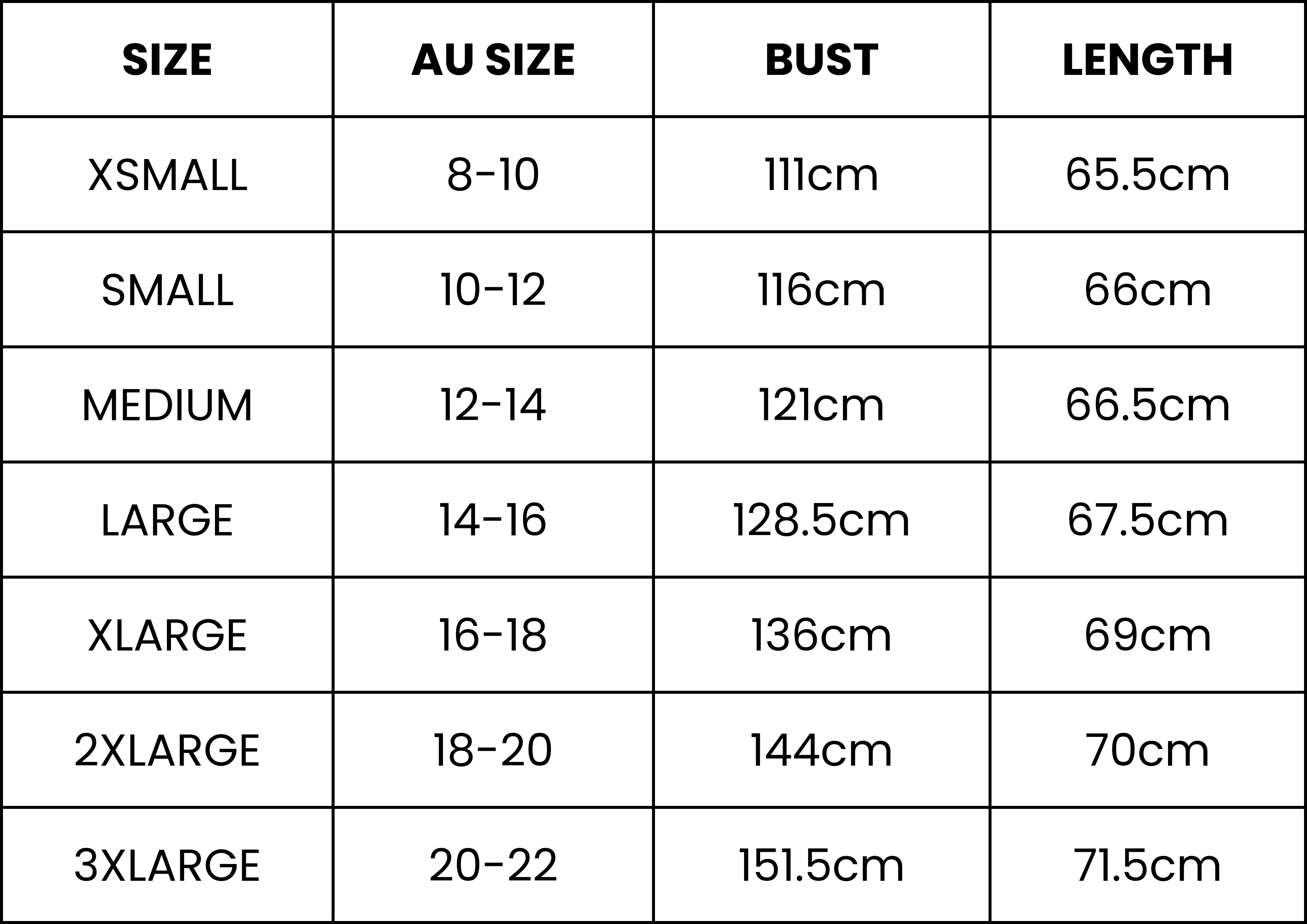 Size Guide (cm)