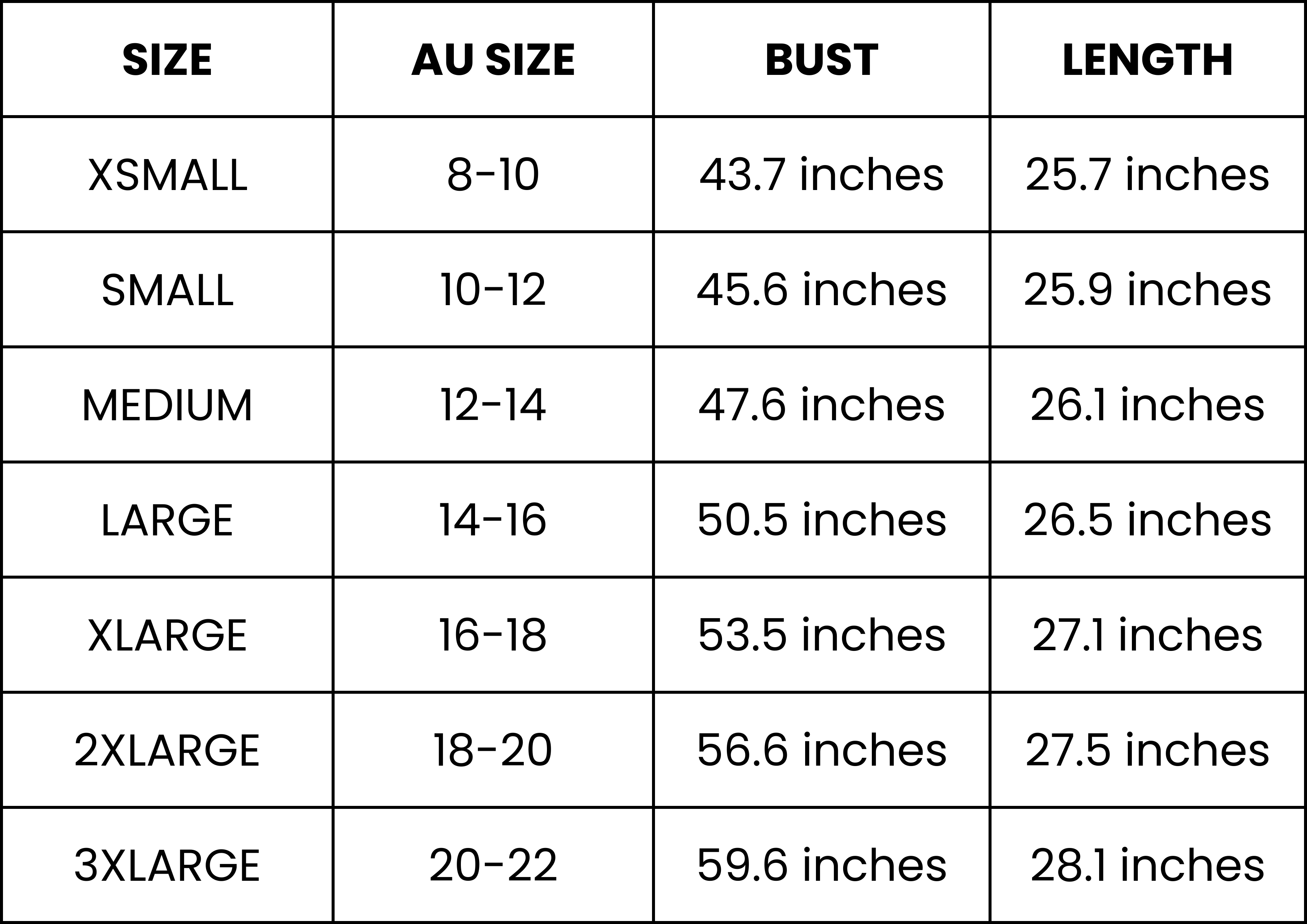 Size Guide (inches)
