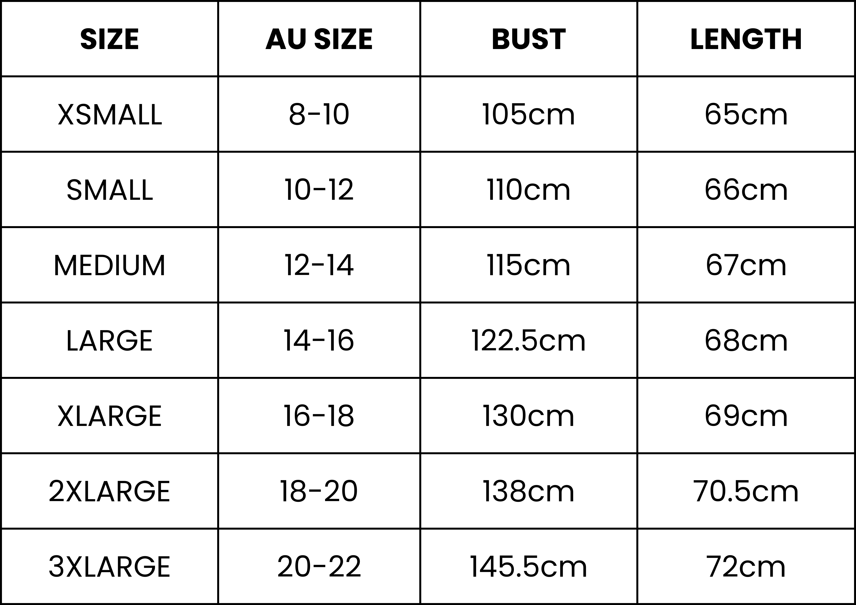 Size Guide (cm)