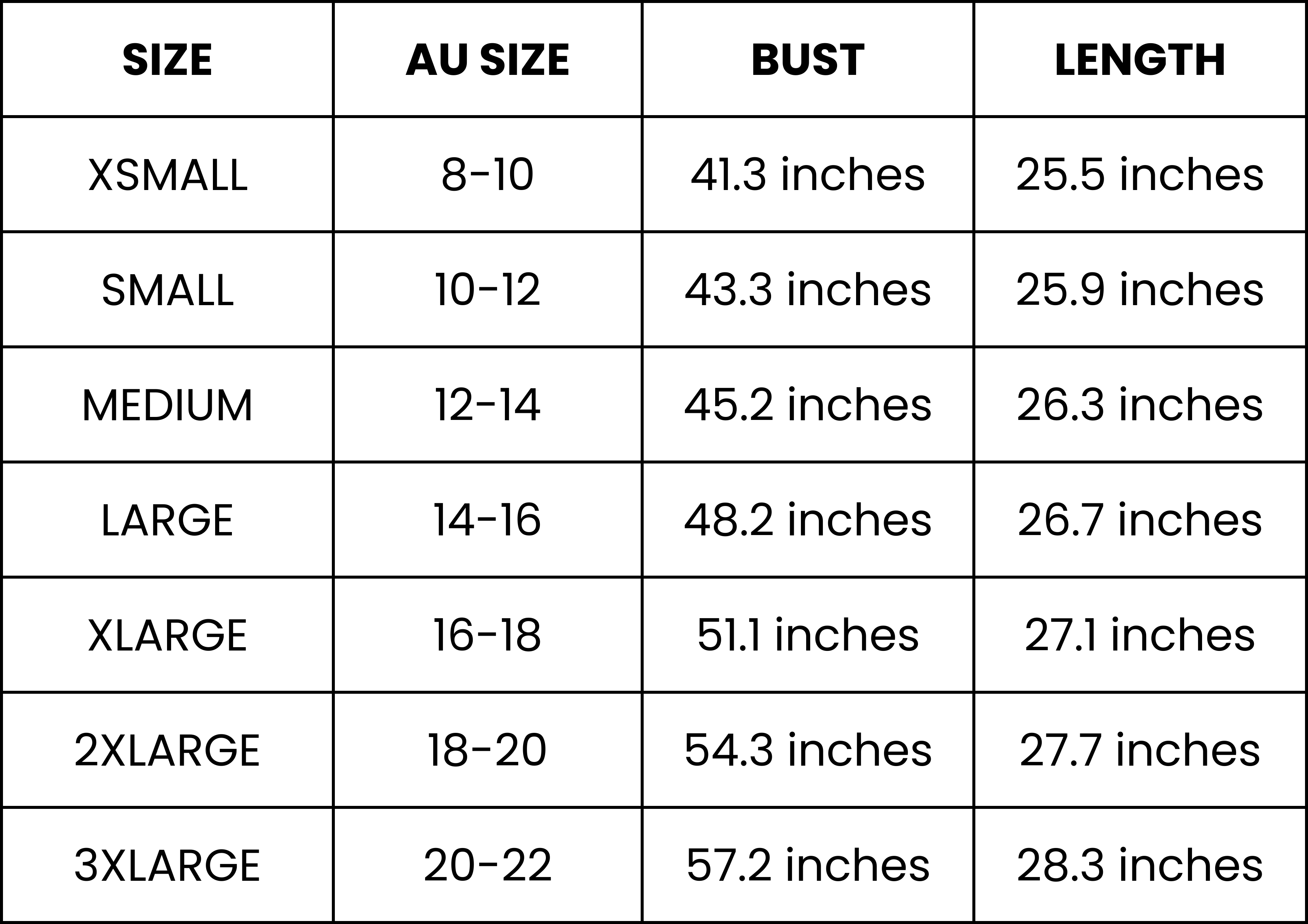 Size Guide (inches)