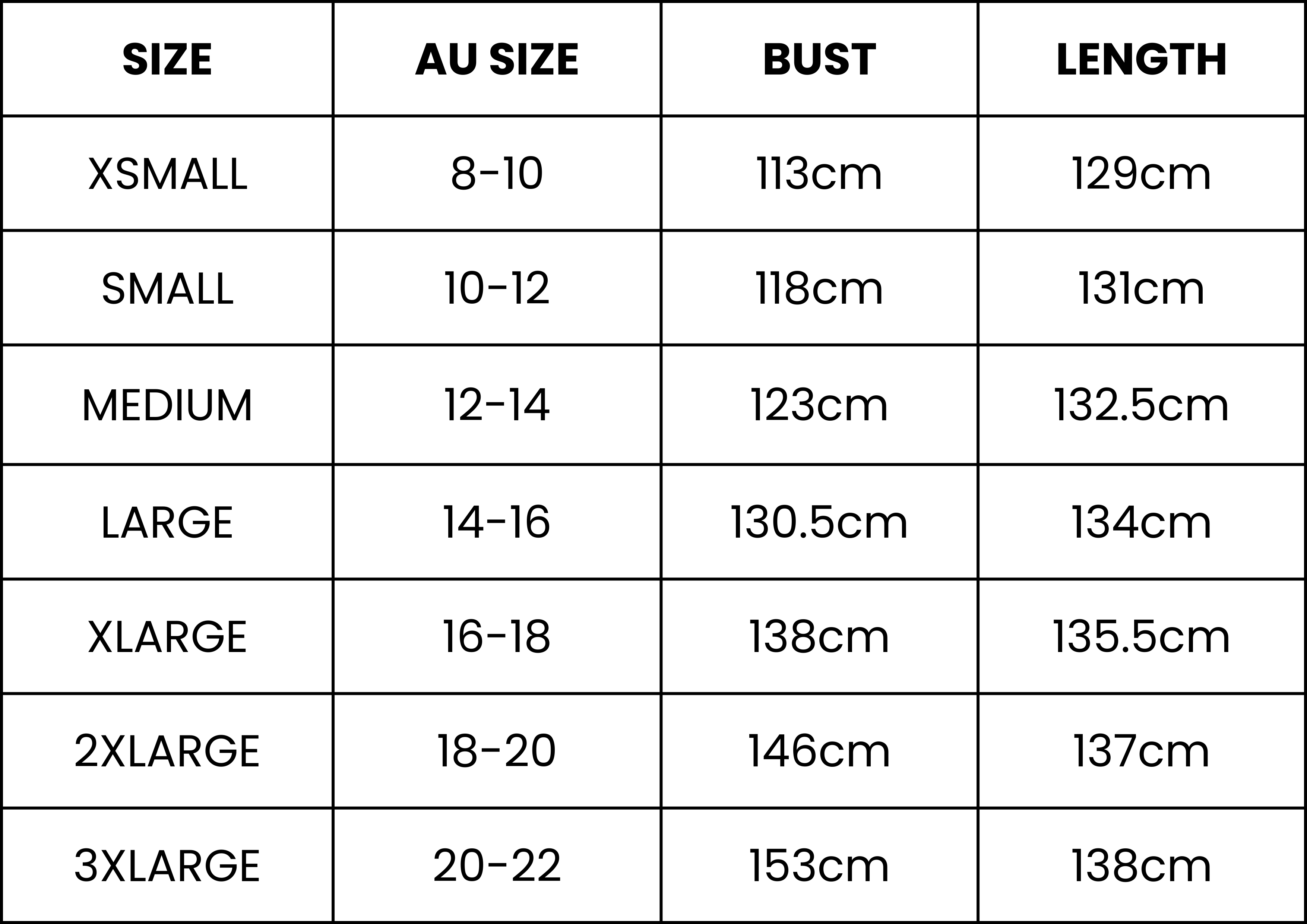 Size Guide (cm)