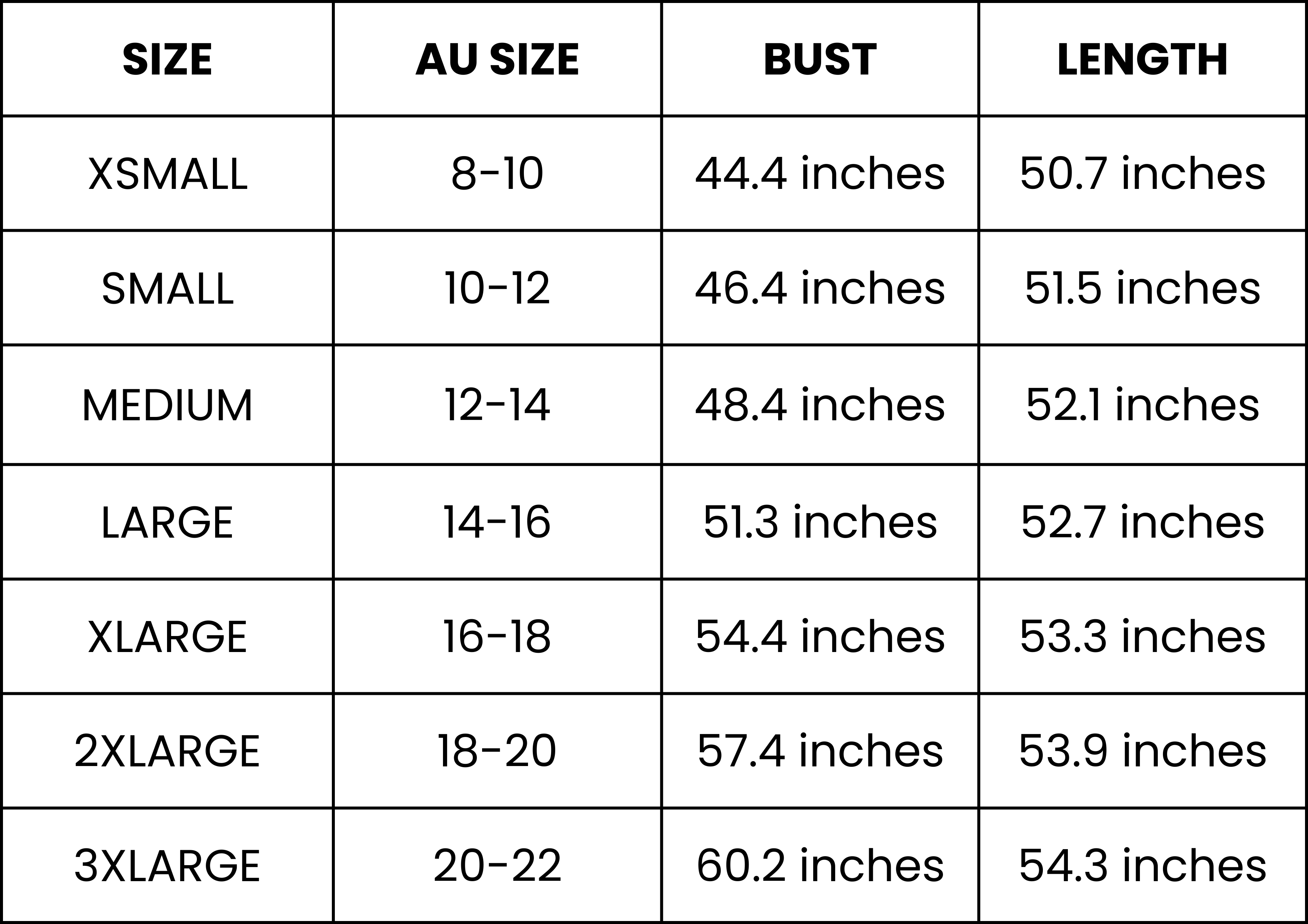 Size Guide (inches)