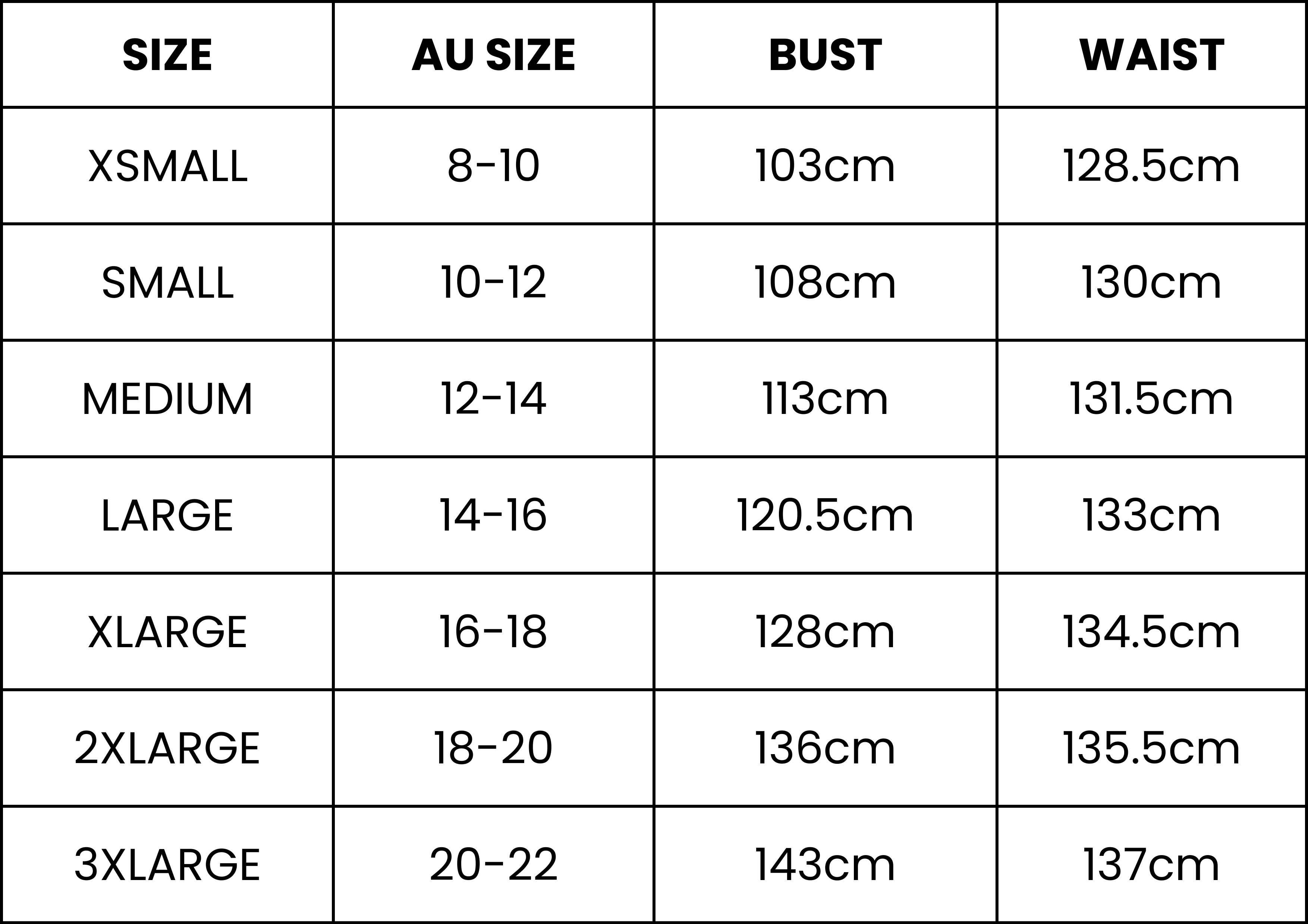 Size Guide (cm)