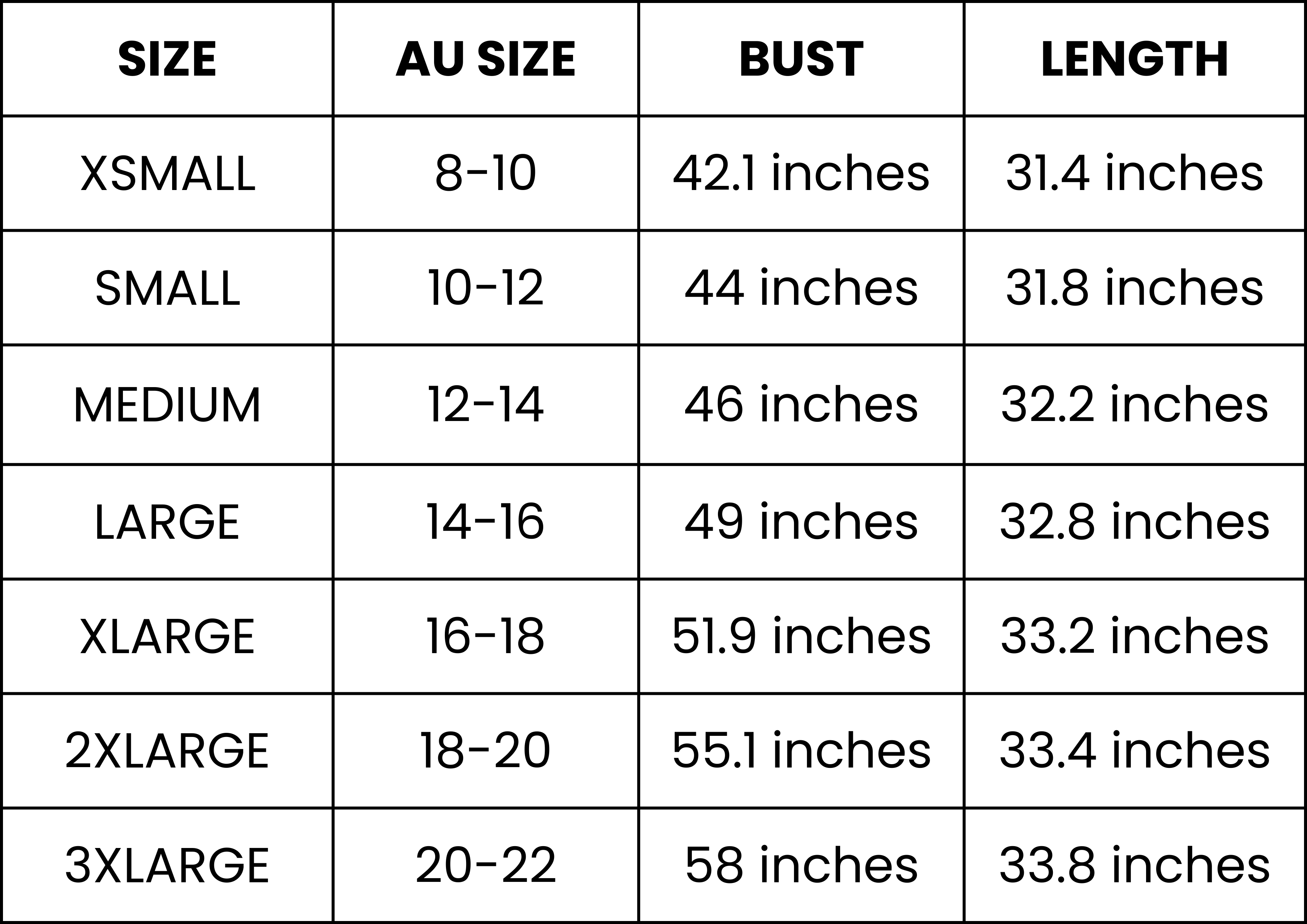 Size Guide (inches)