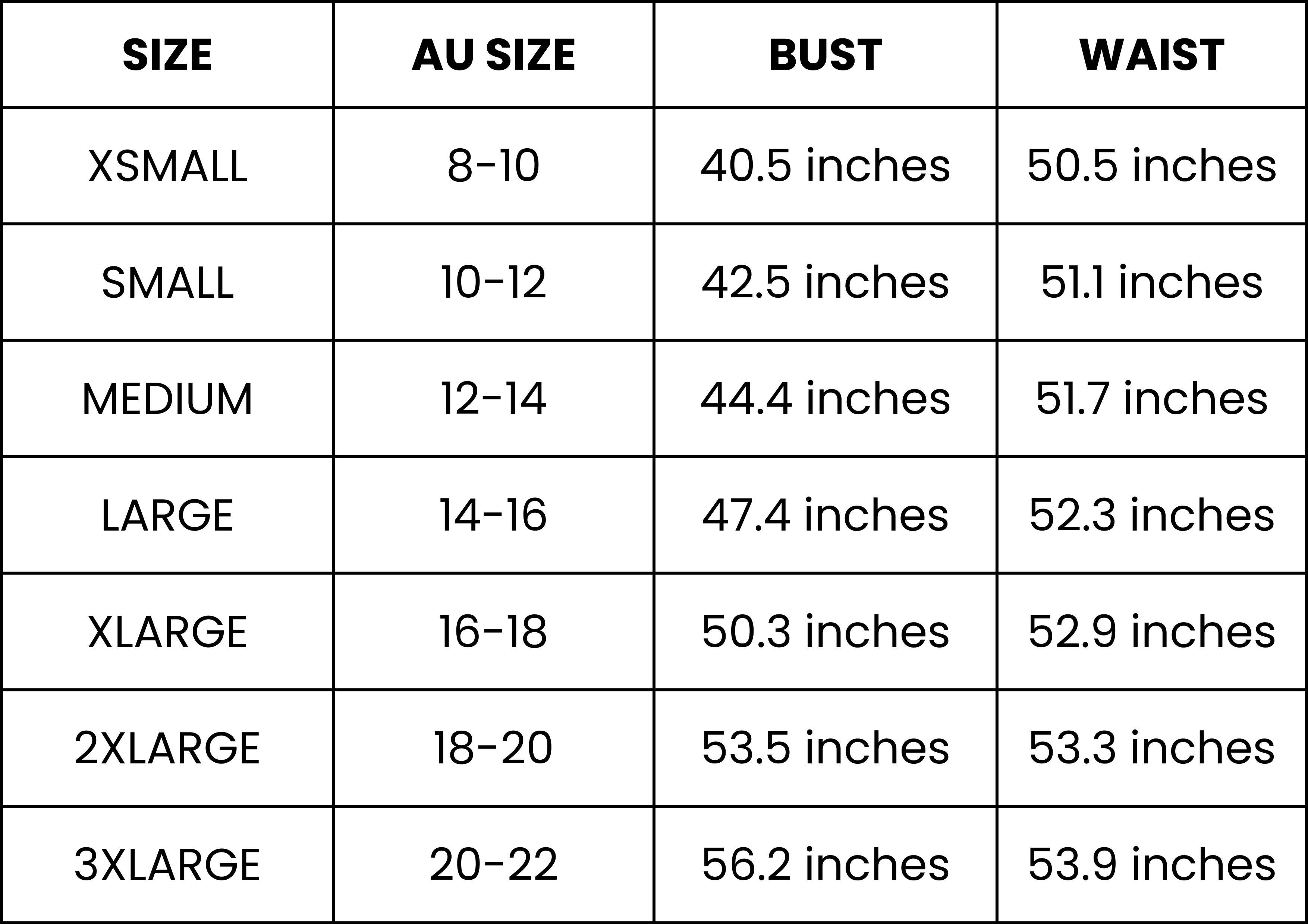 Size Guide (inches)