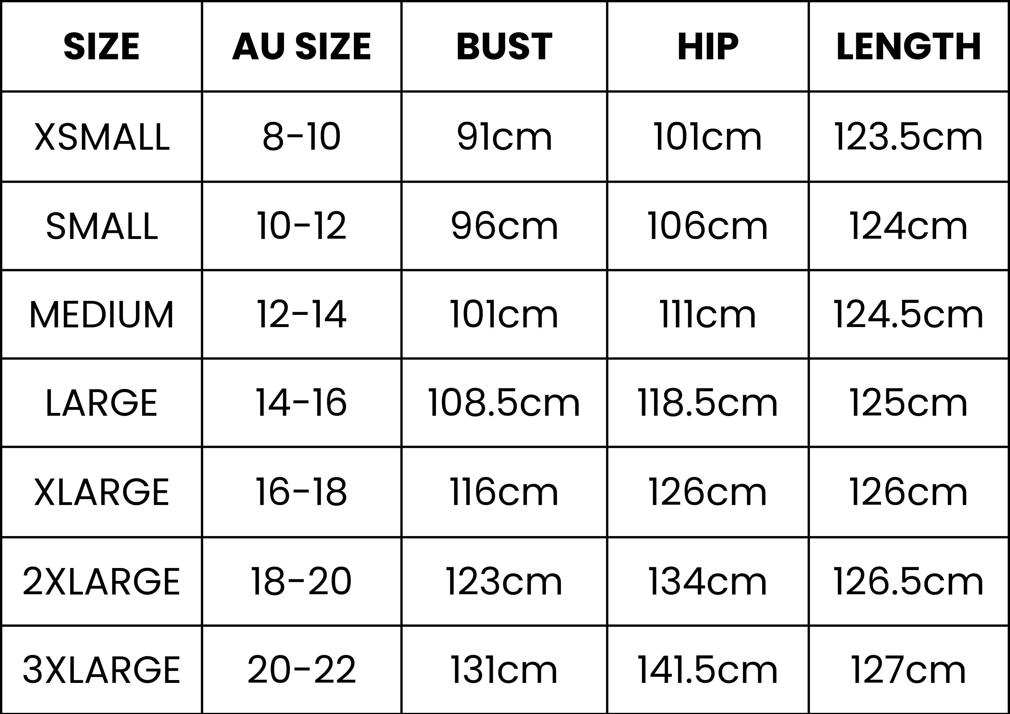 Size Guide (cm)