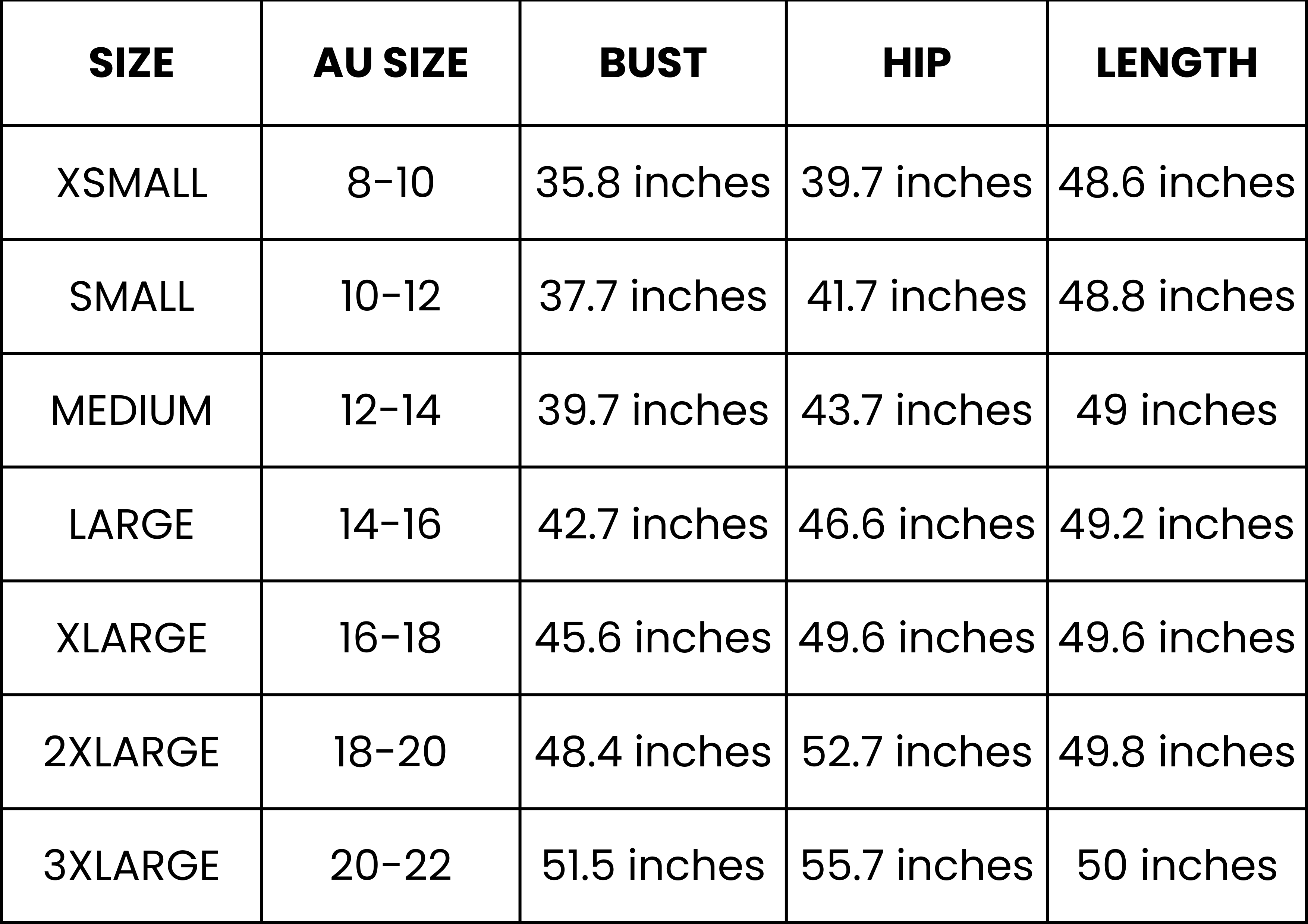 Size Guide (inches)