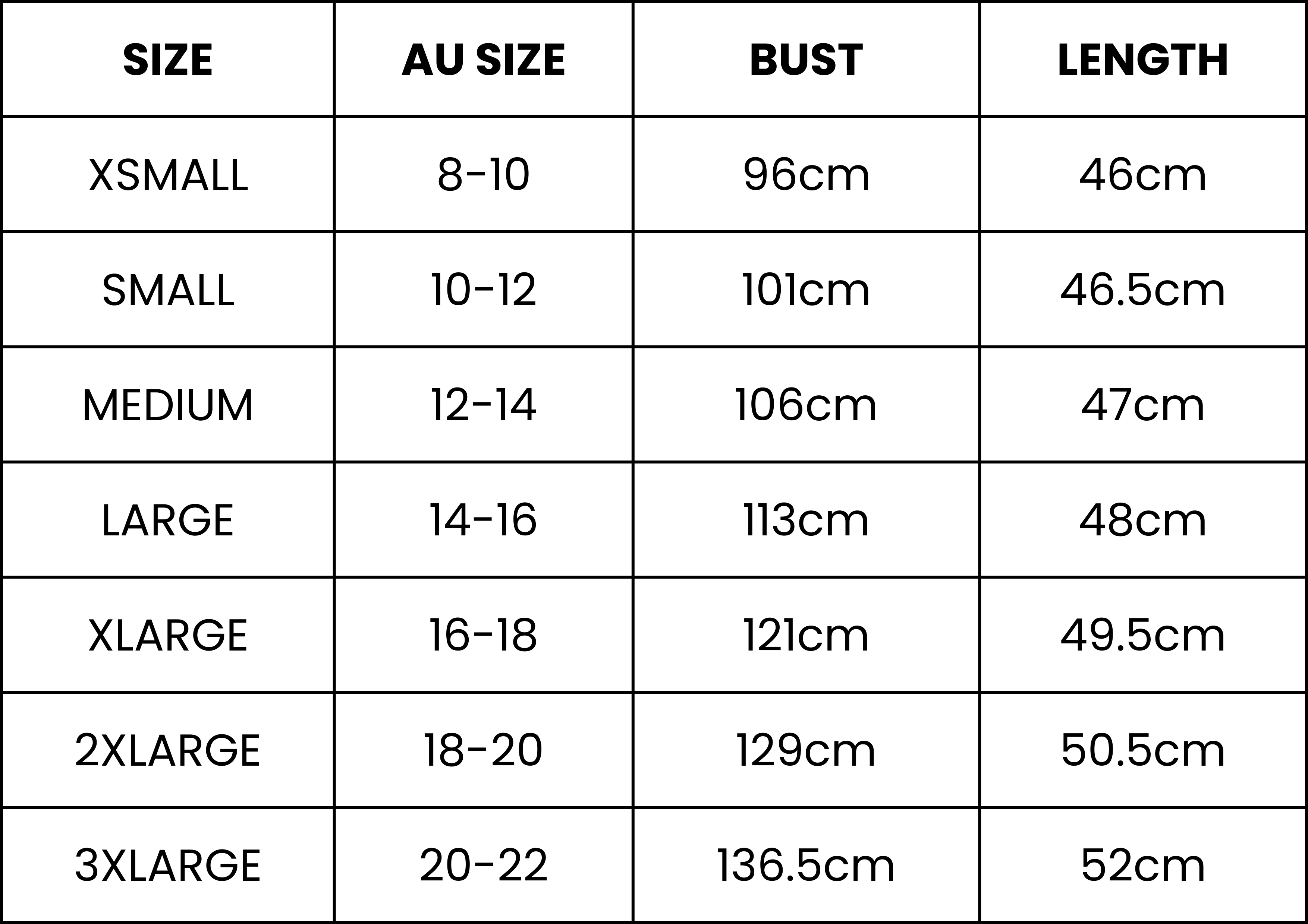 Size Guide (cm)