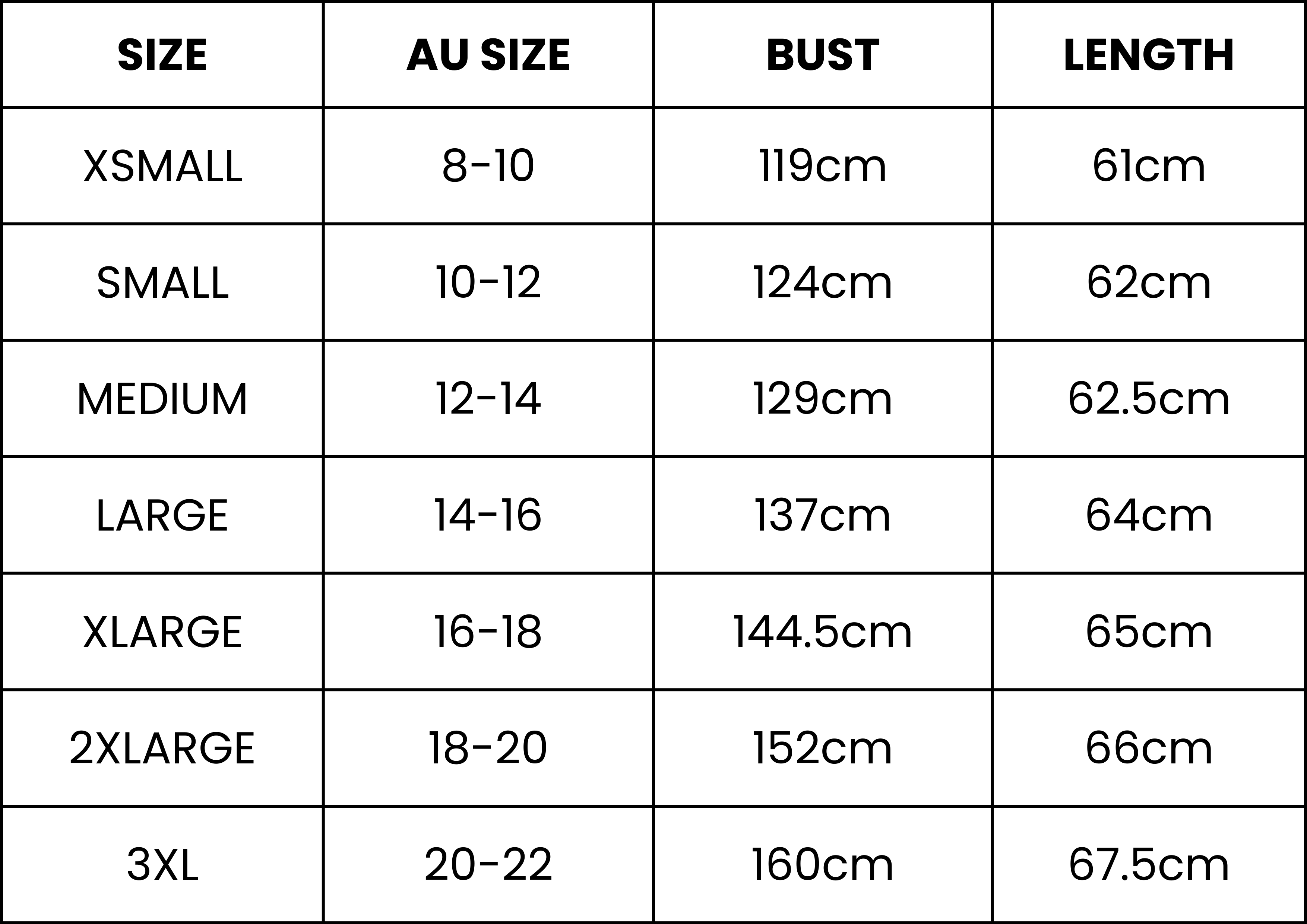 Size Guide (cm)