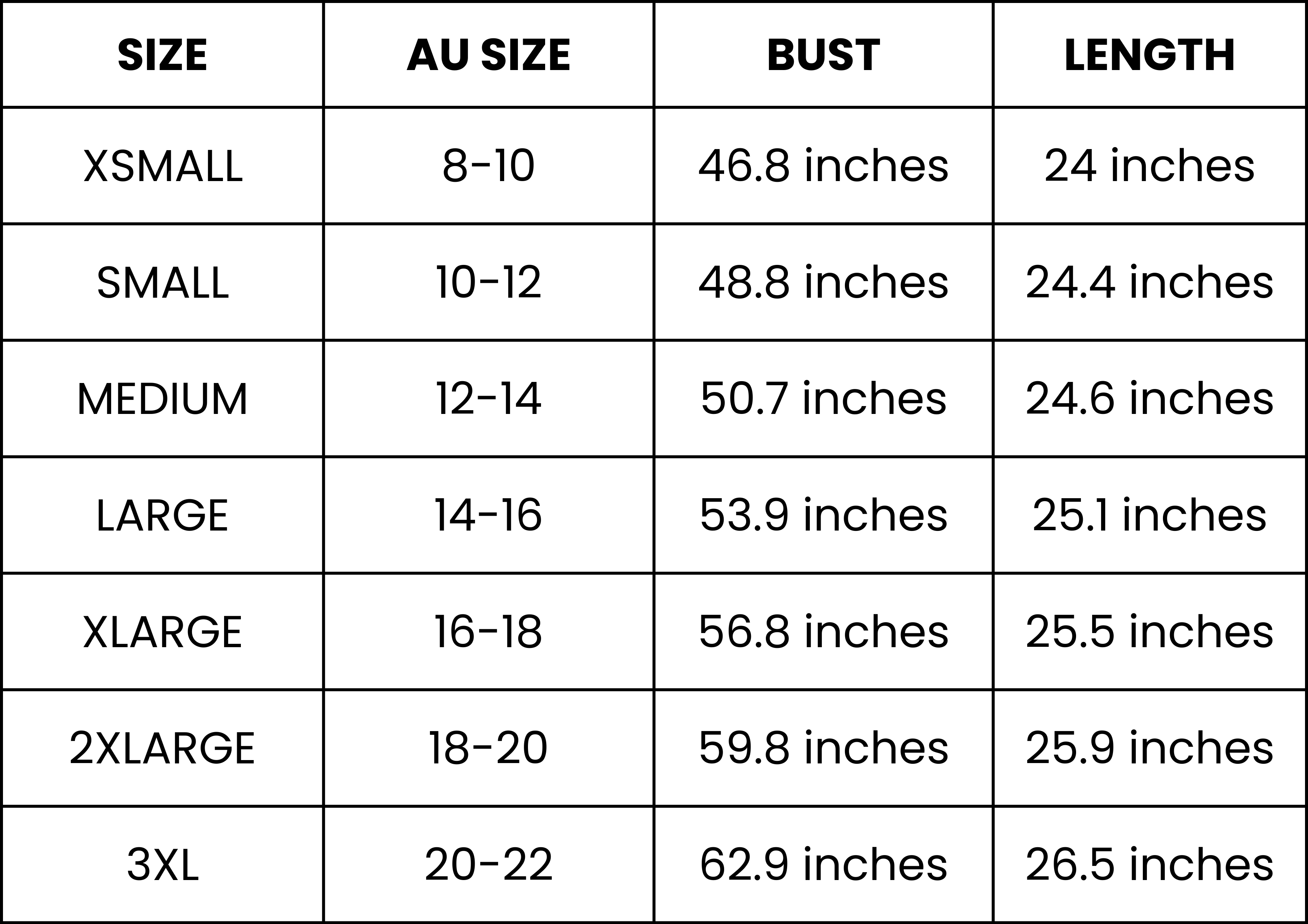 Size Guide (inches)