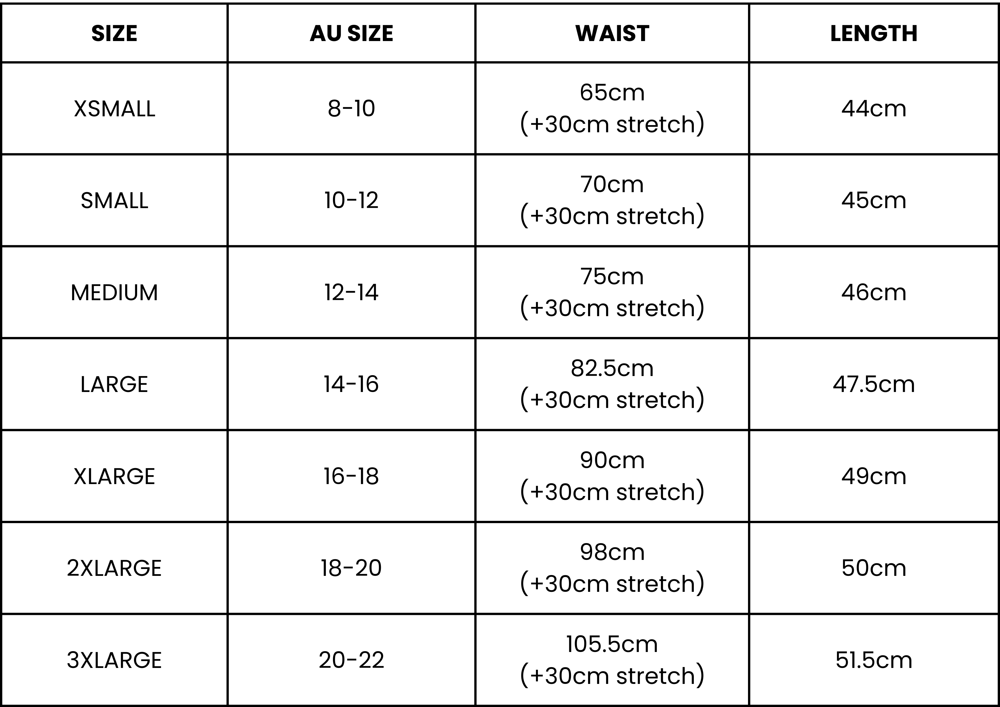 Size Guide (cm)
