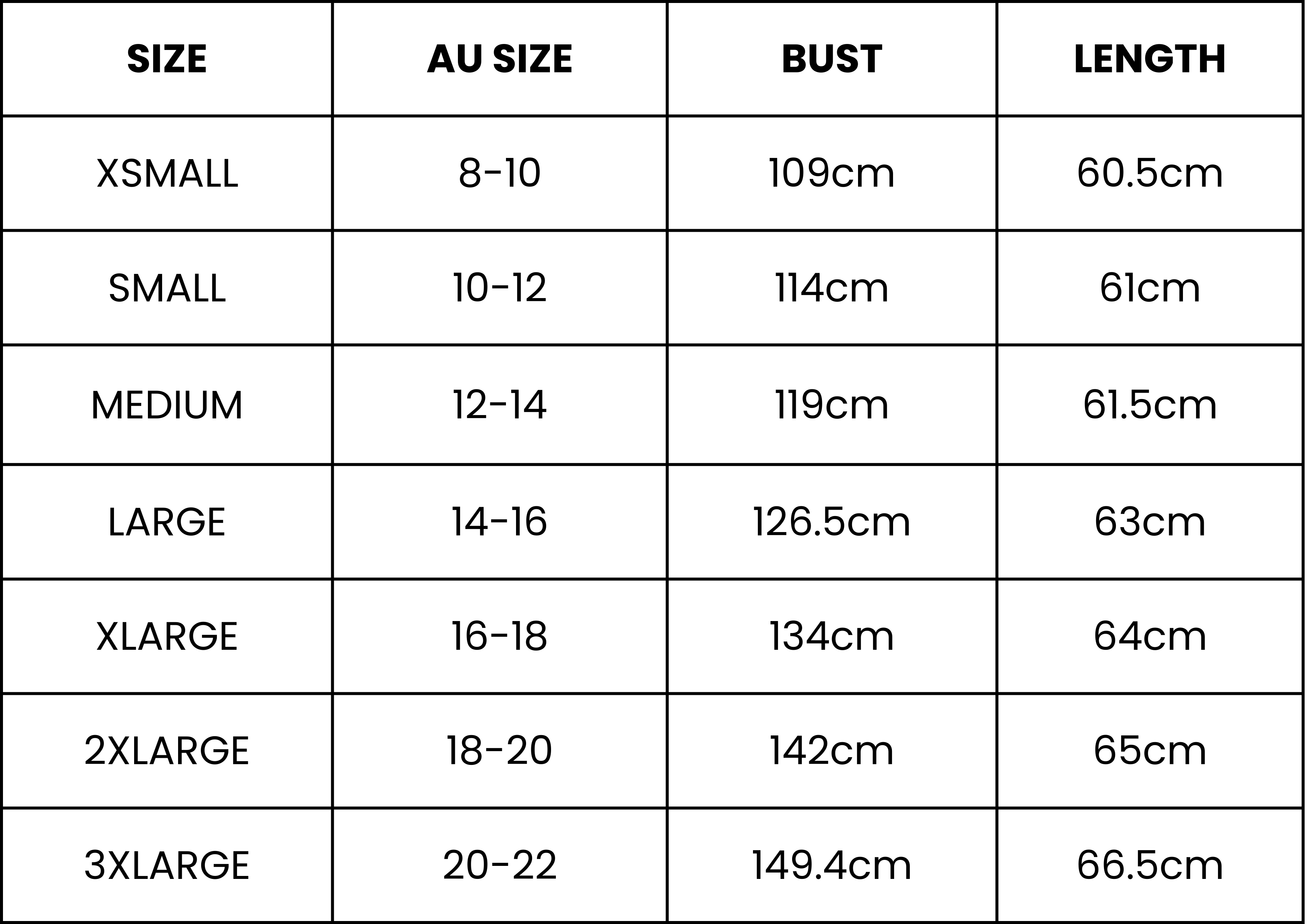 Size Guide (cm)