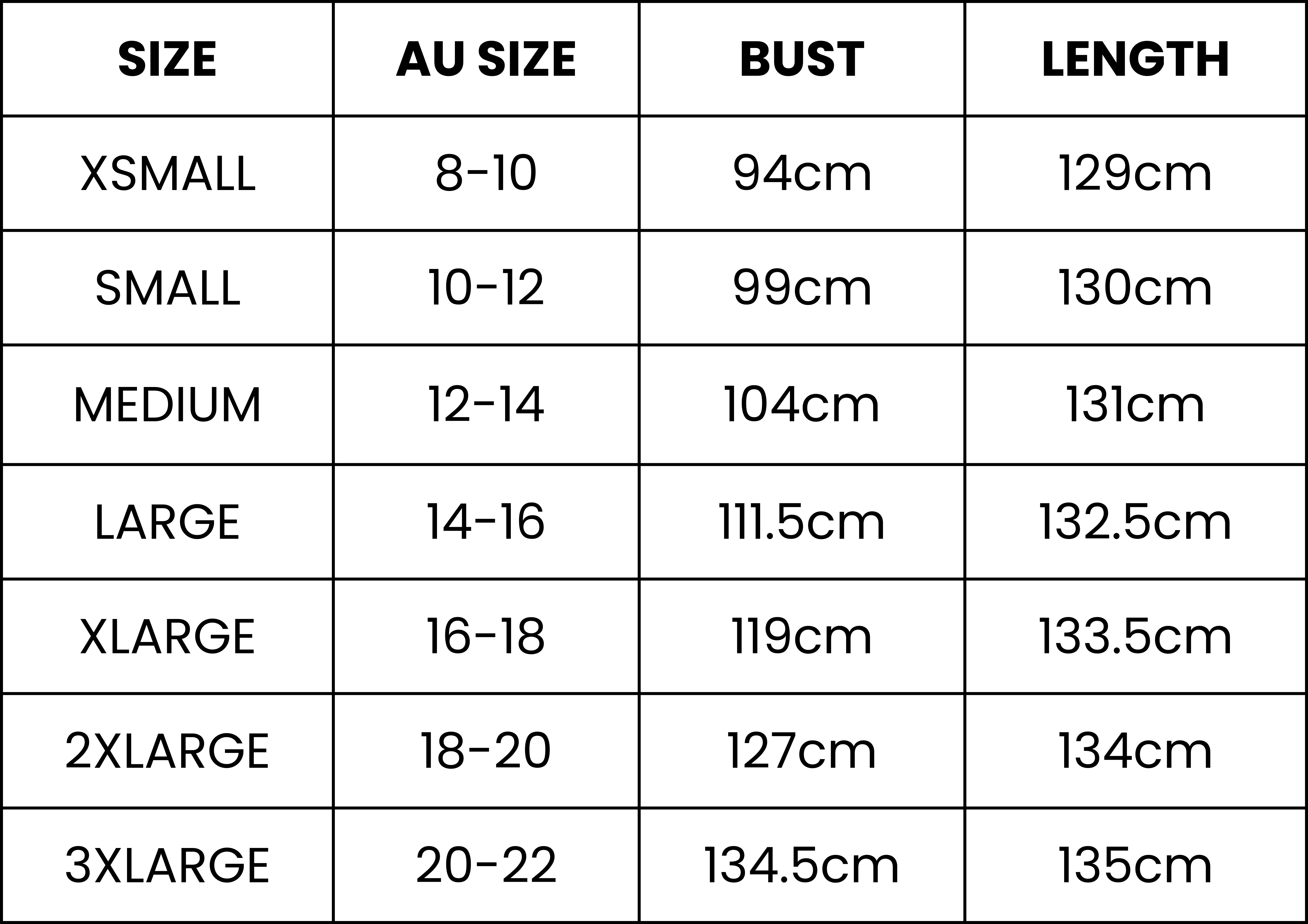 Size Guide (cm)