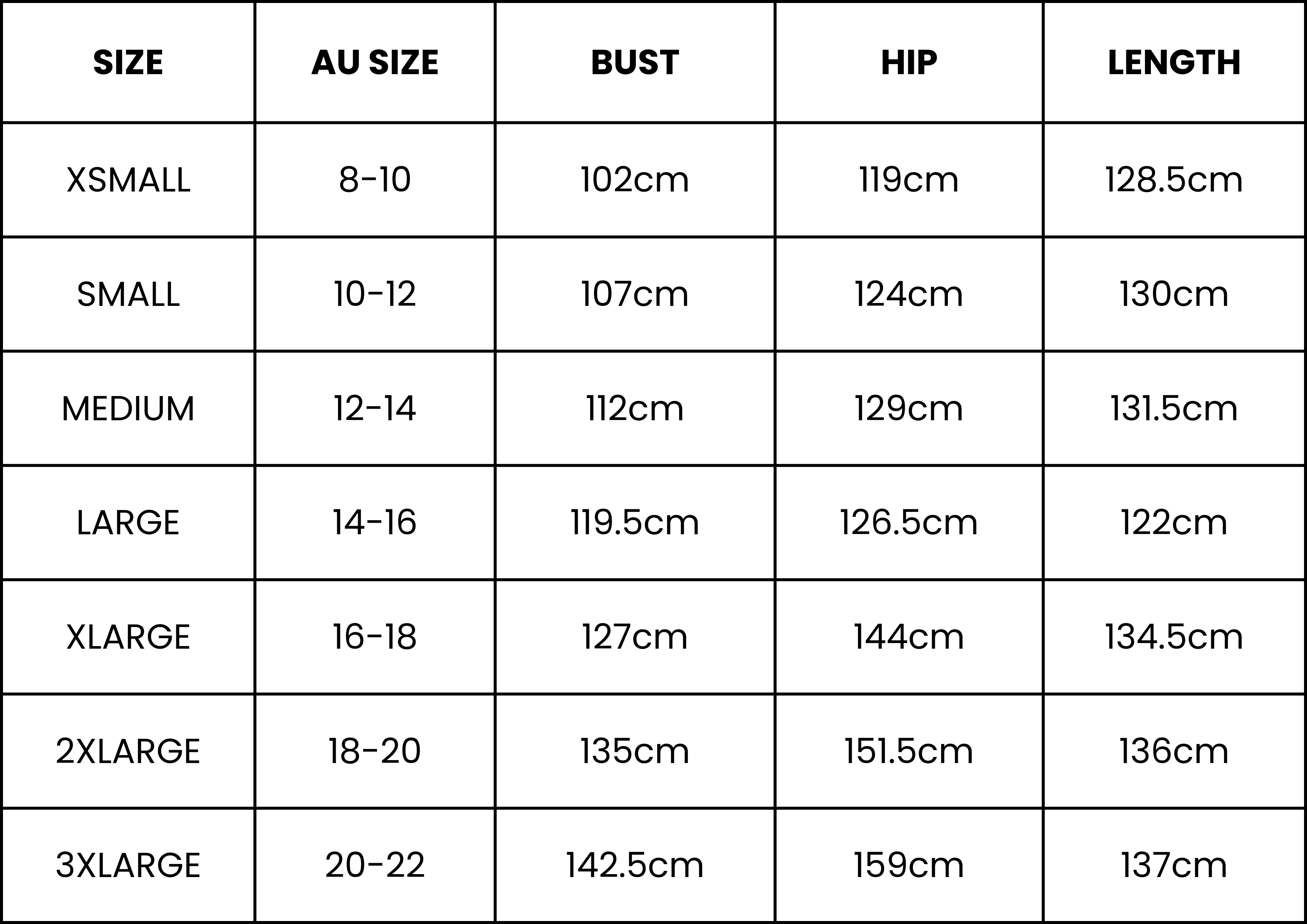 Size Guide (cm)
