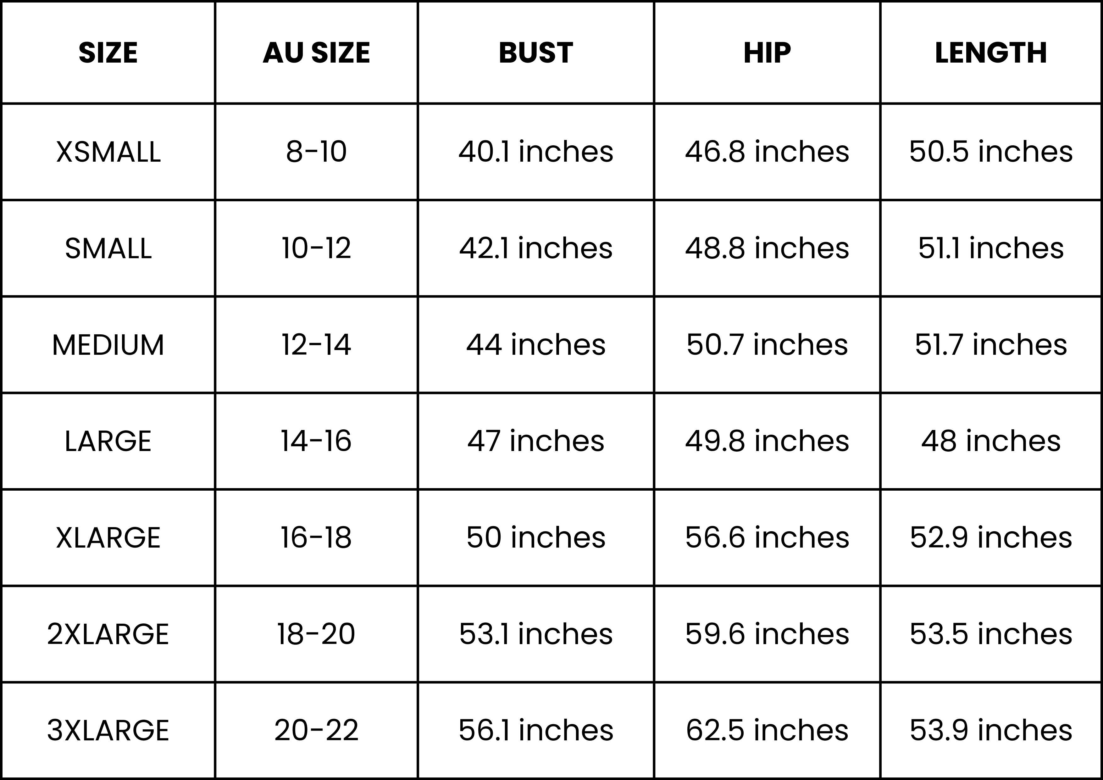 Size Guide (inches)