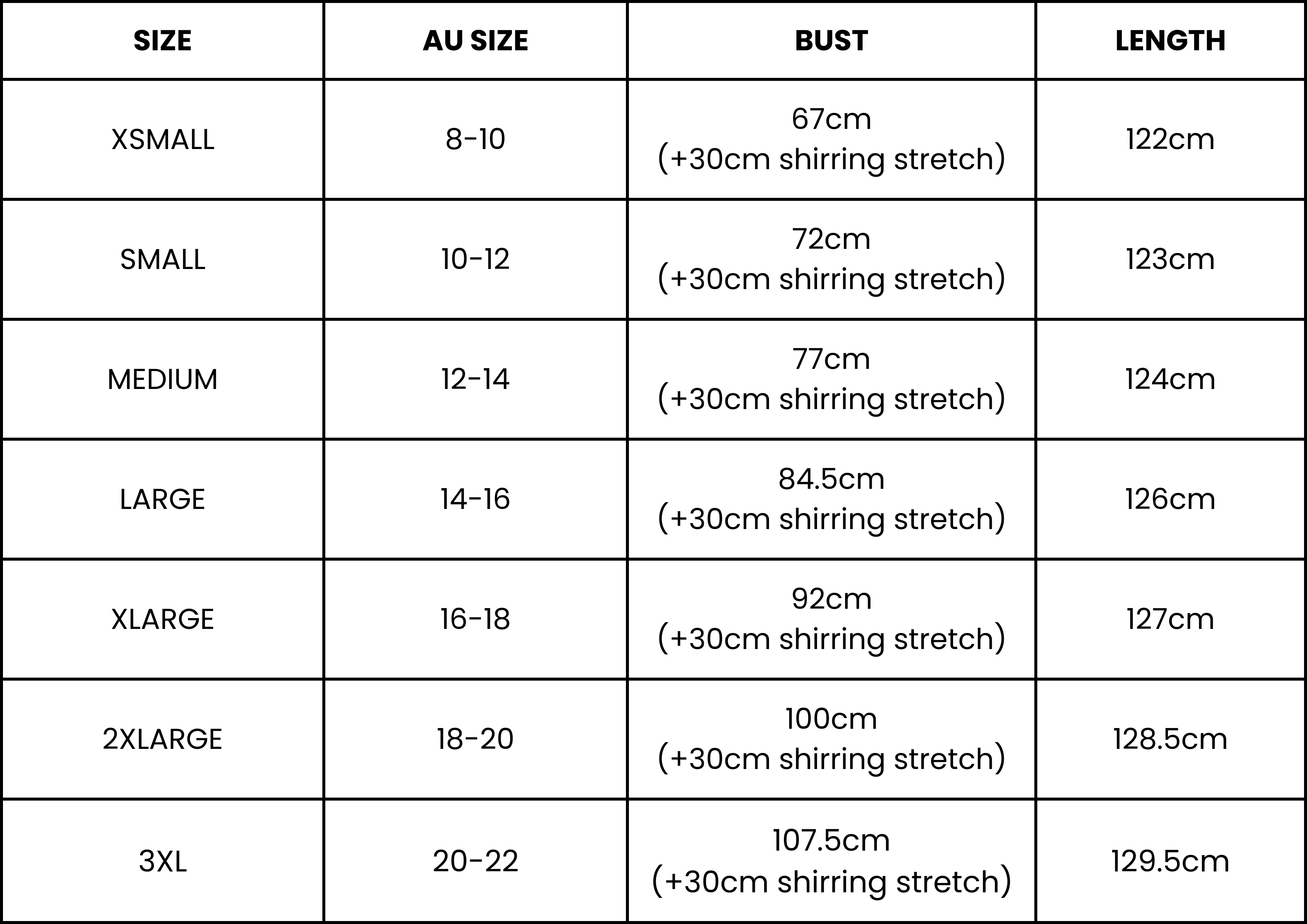 Size Guide (cm)