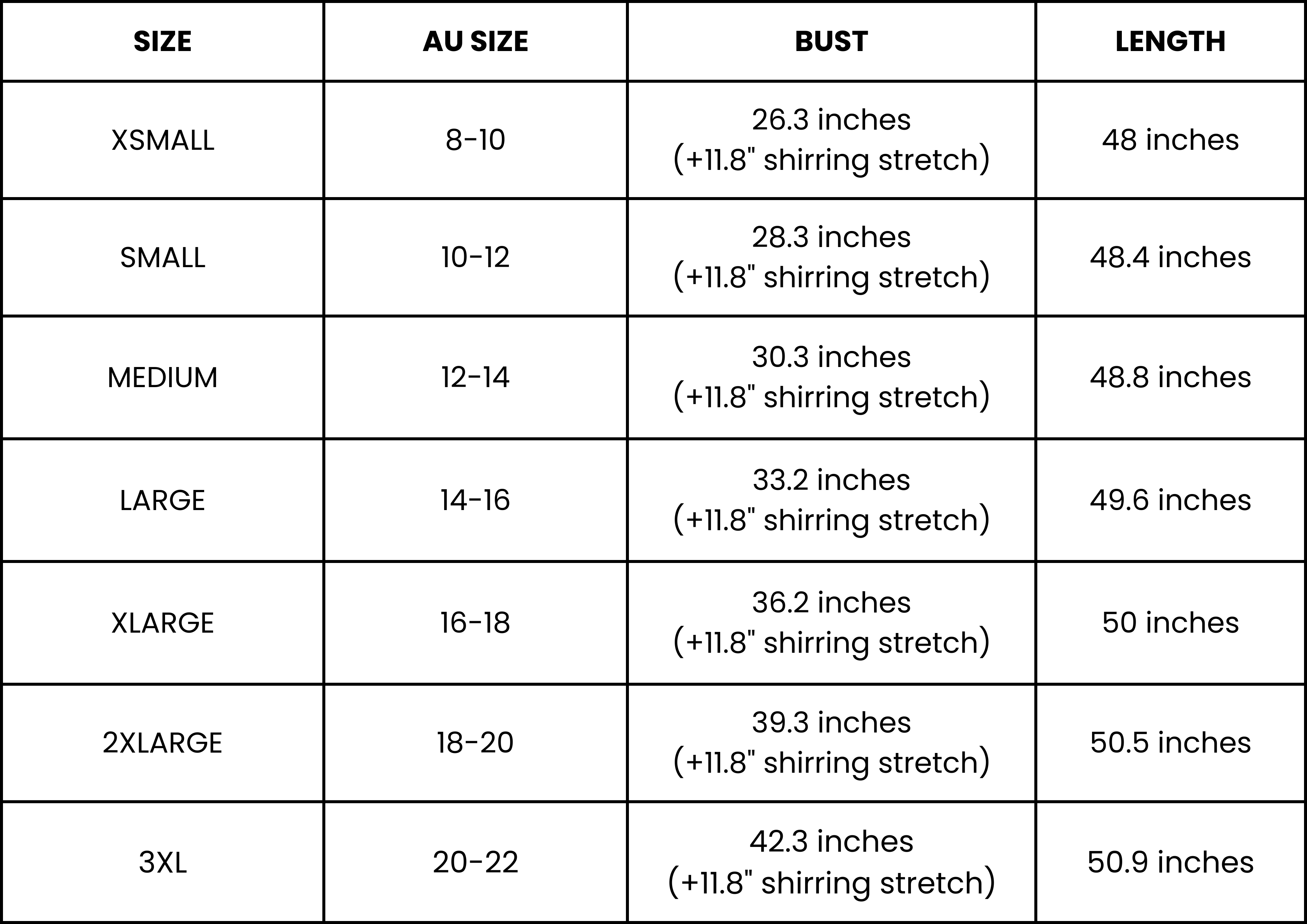 Size Guide (inches)