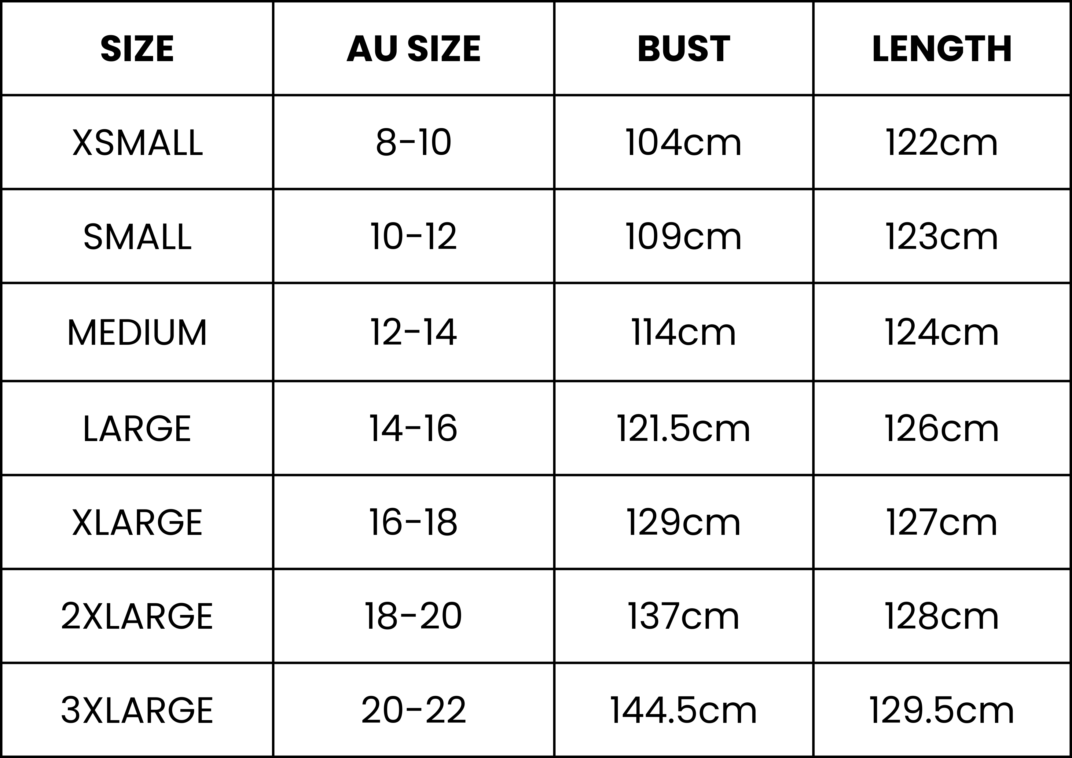 Size Guide (cm)