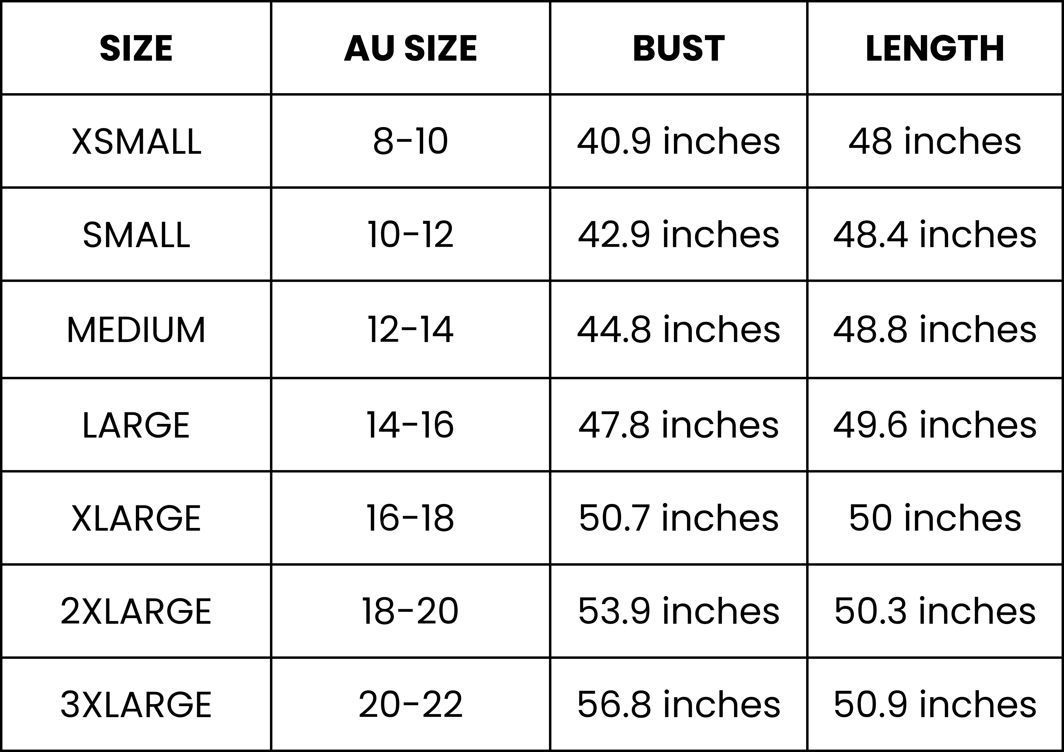 Size Guide (inches)