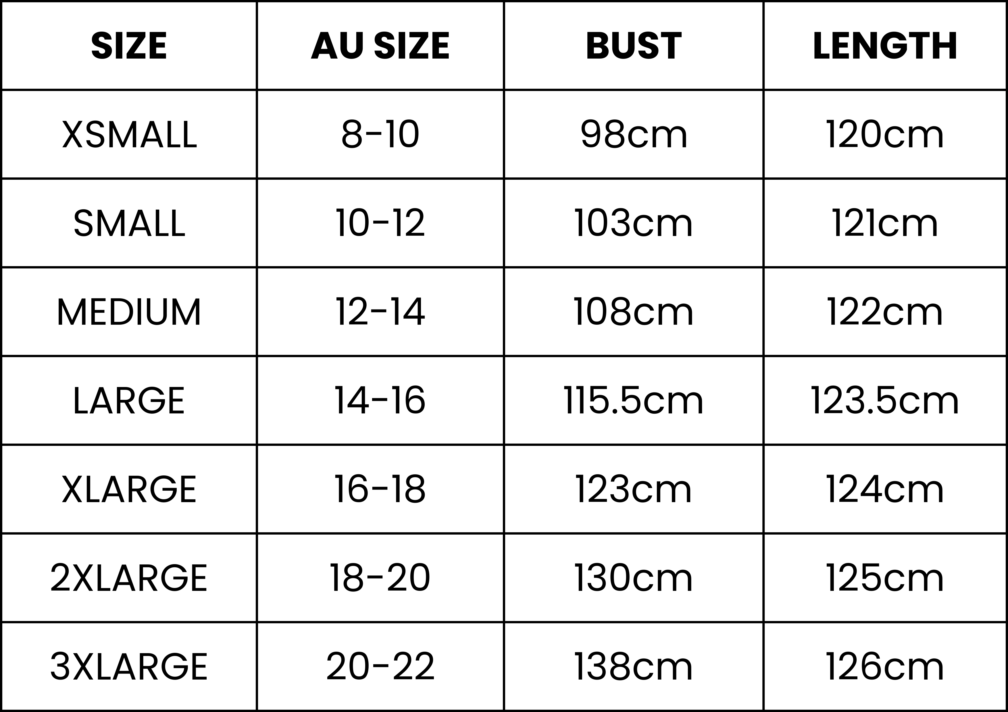 Size Guide (cm)