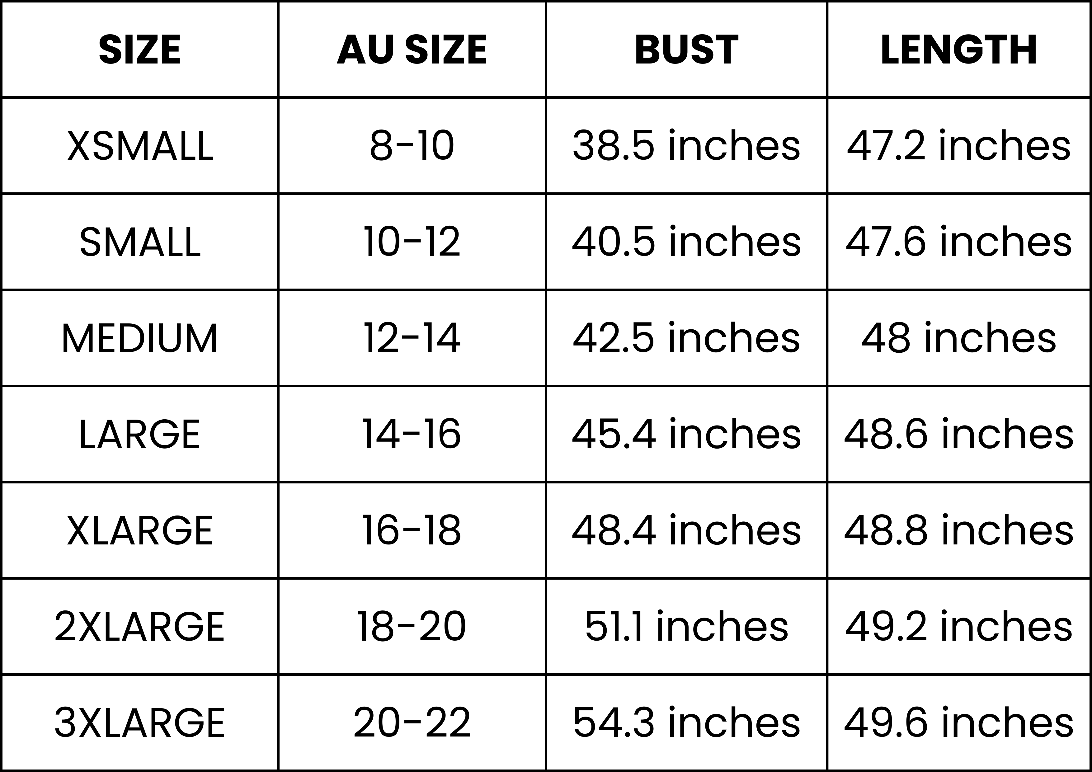 Size Guide (inches)