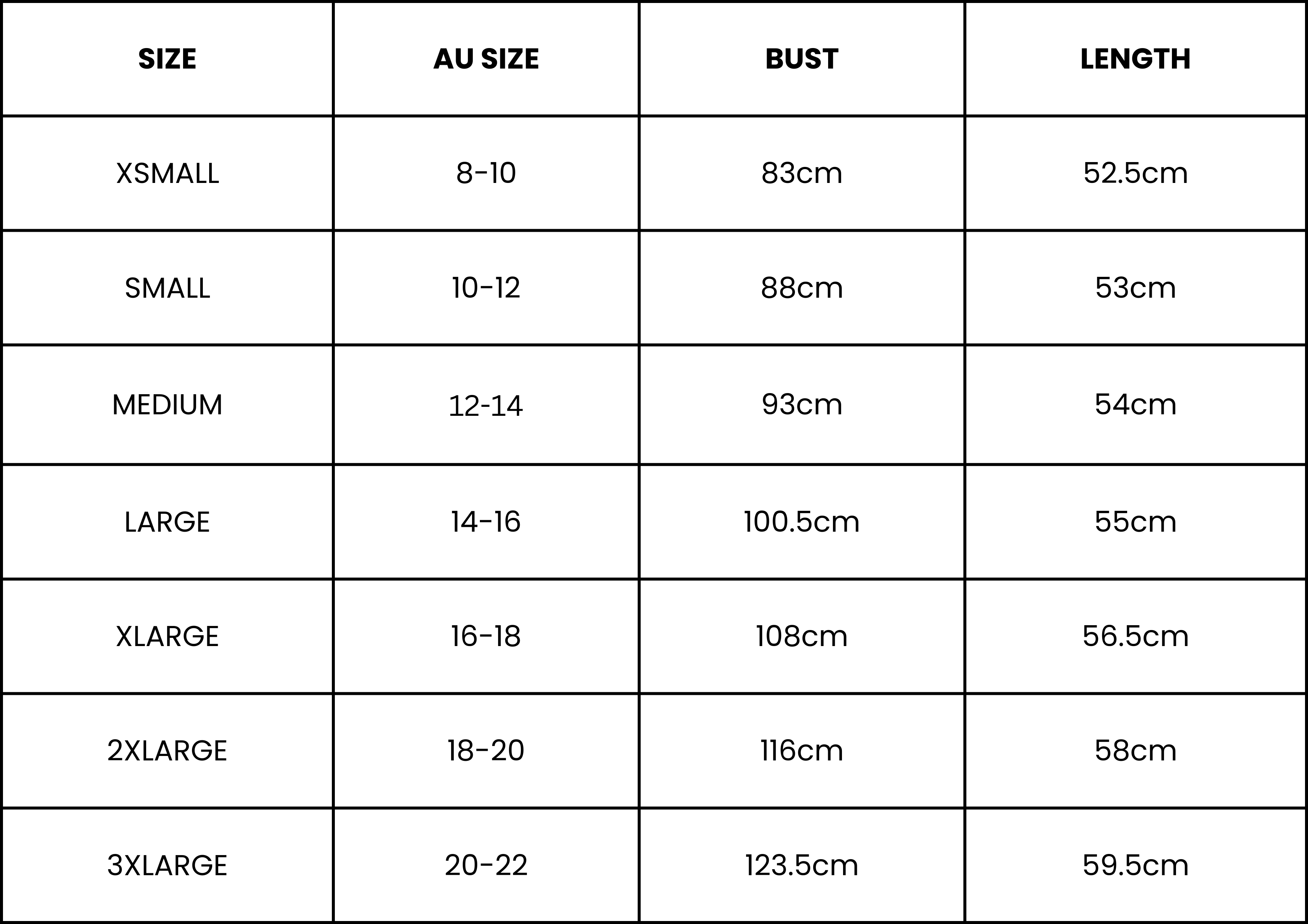Size Guide (cm)