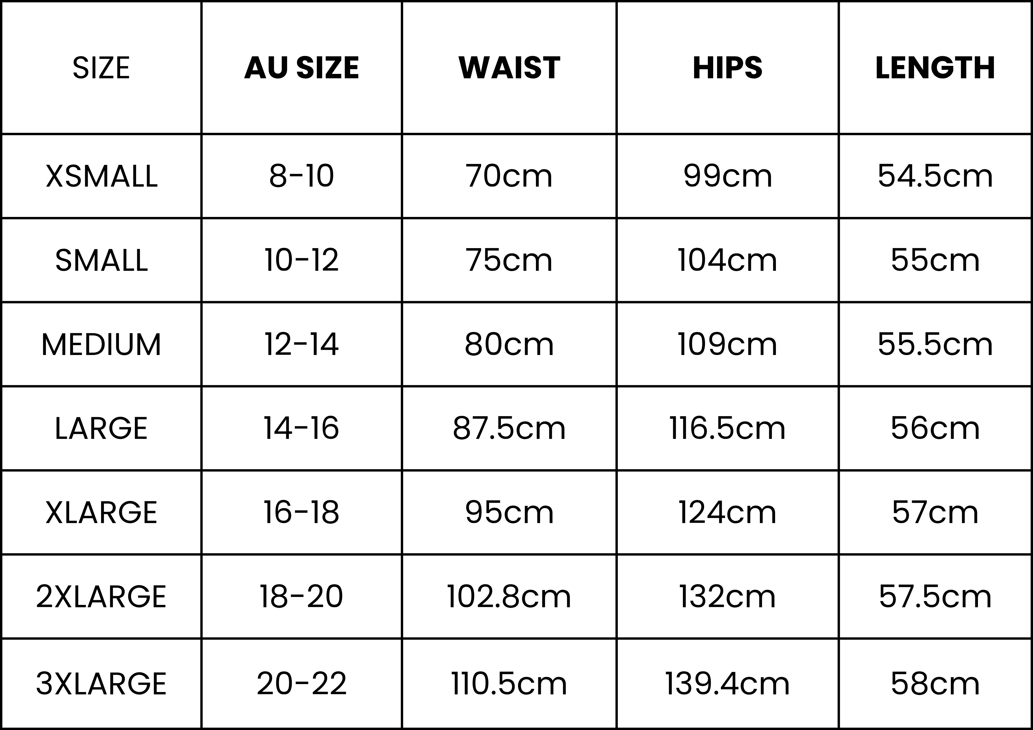 Size Guide (cm)