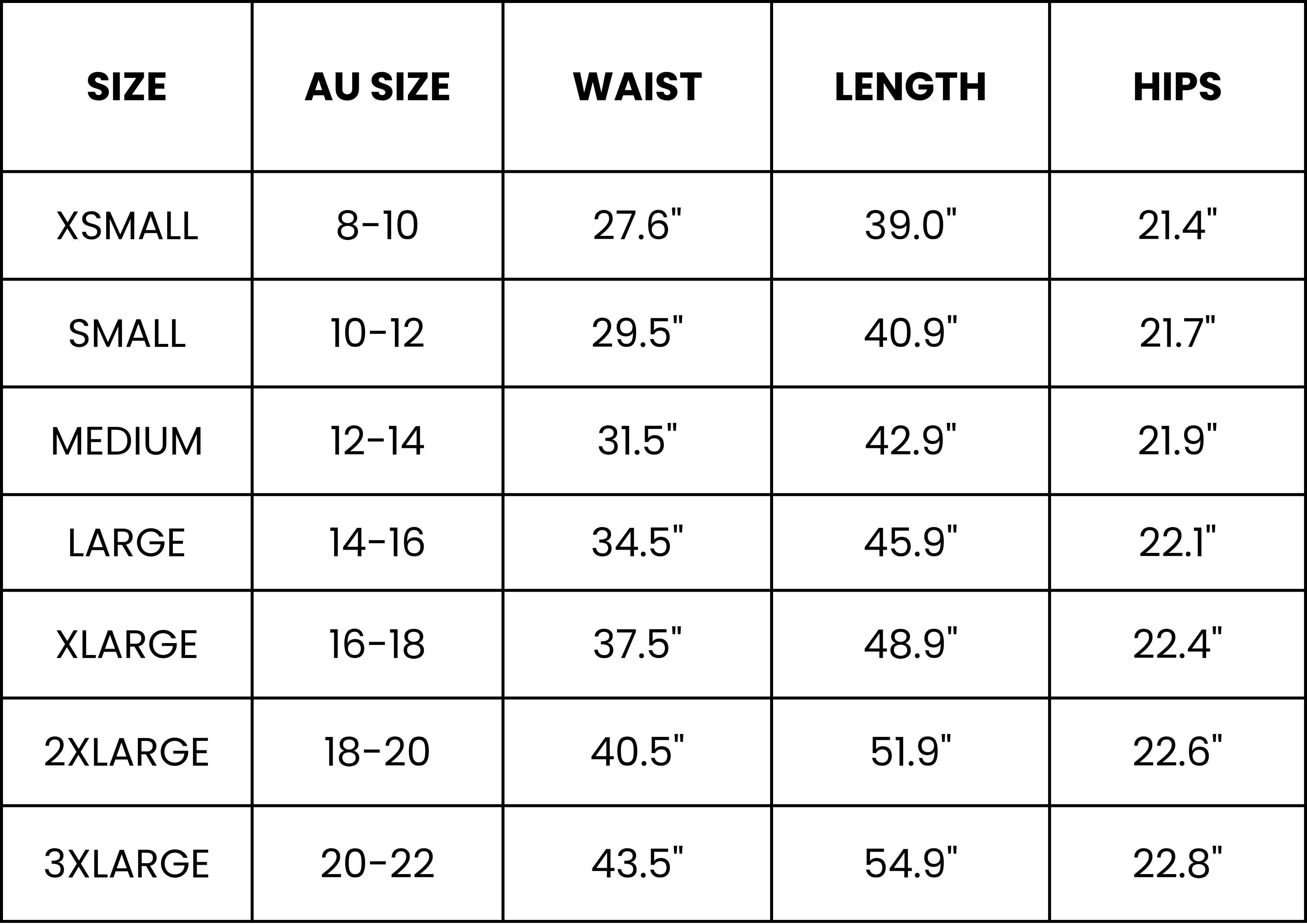 Size Guide (inches)