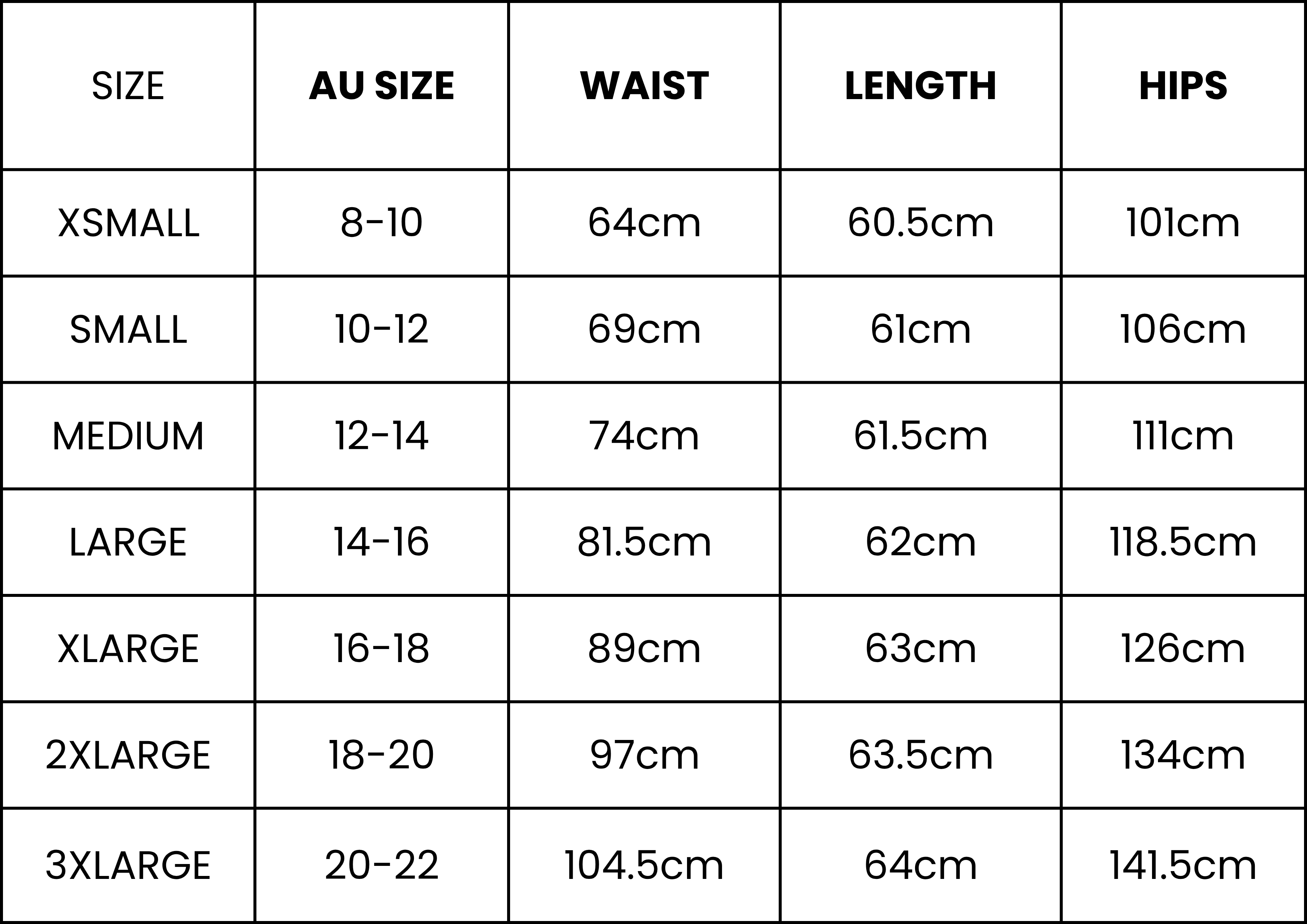 Size Guide (cm)