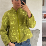 EMBROIDERED FLEECE JACKET - MATCHA GARDEN
