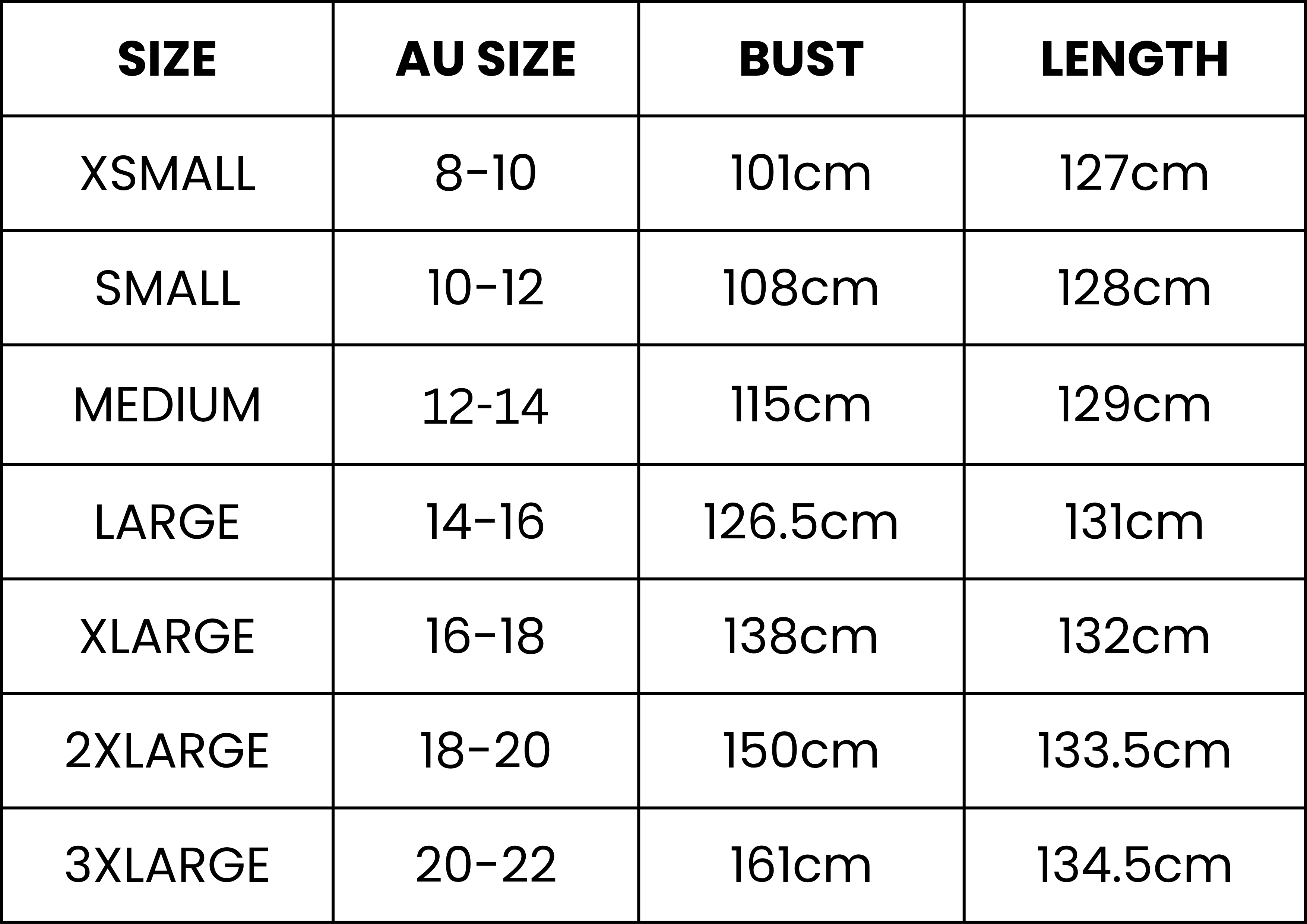 Size Guide (cm)