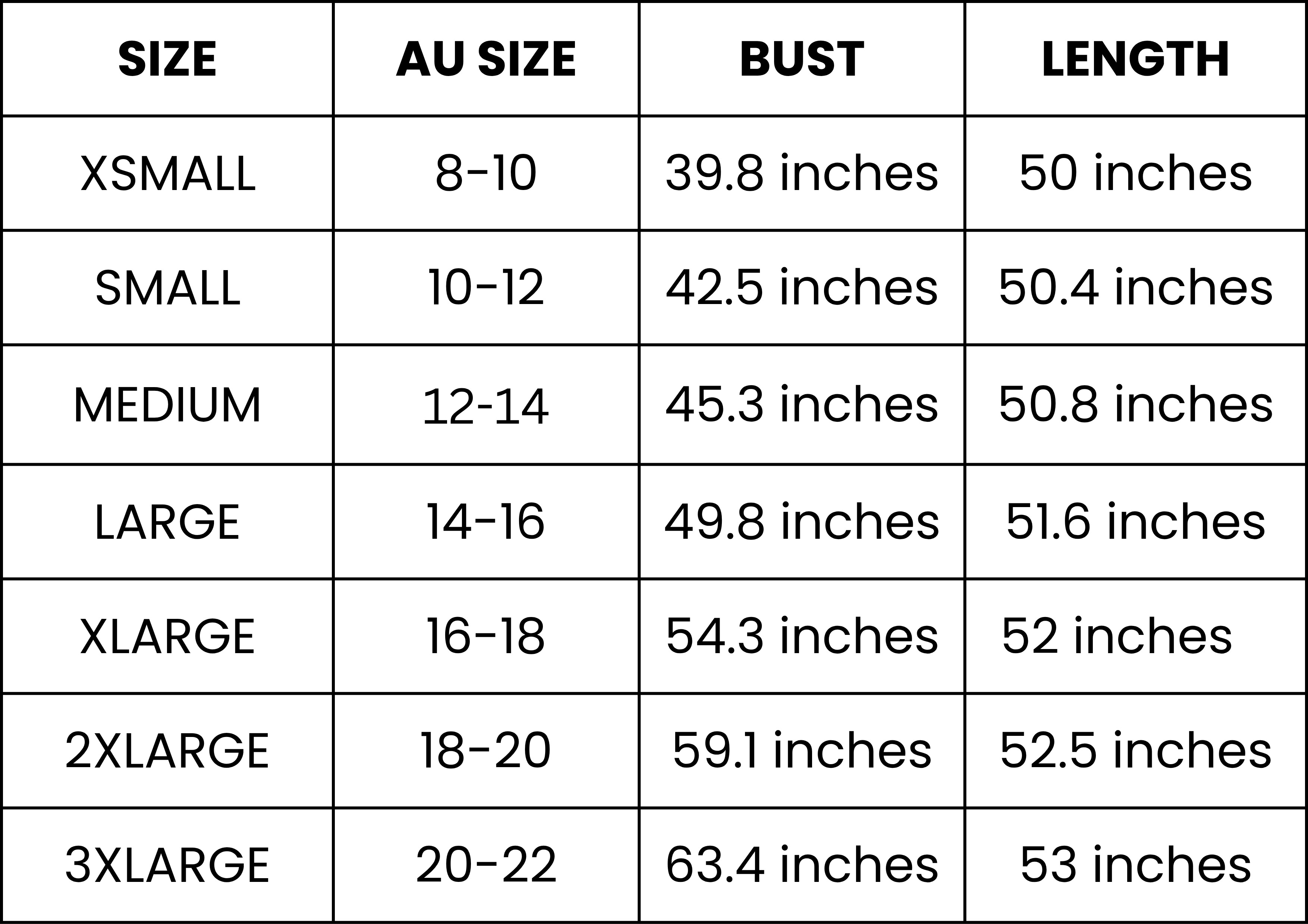Size Guide (inches)