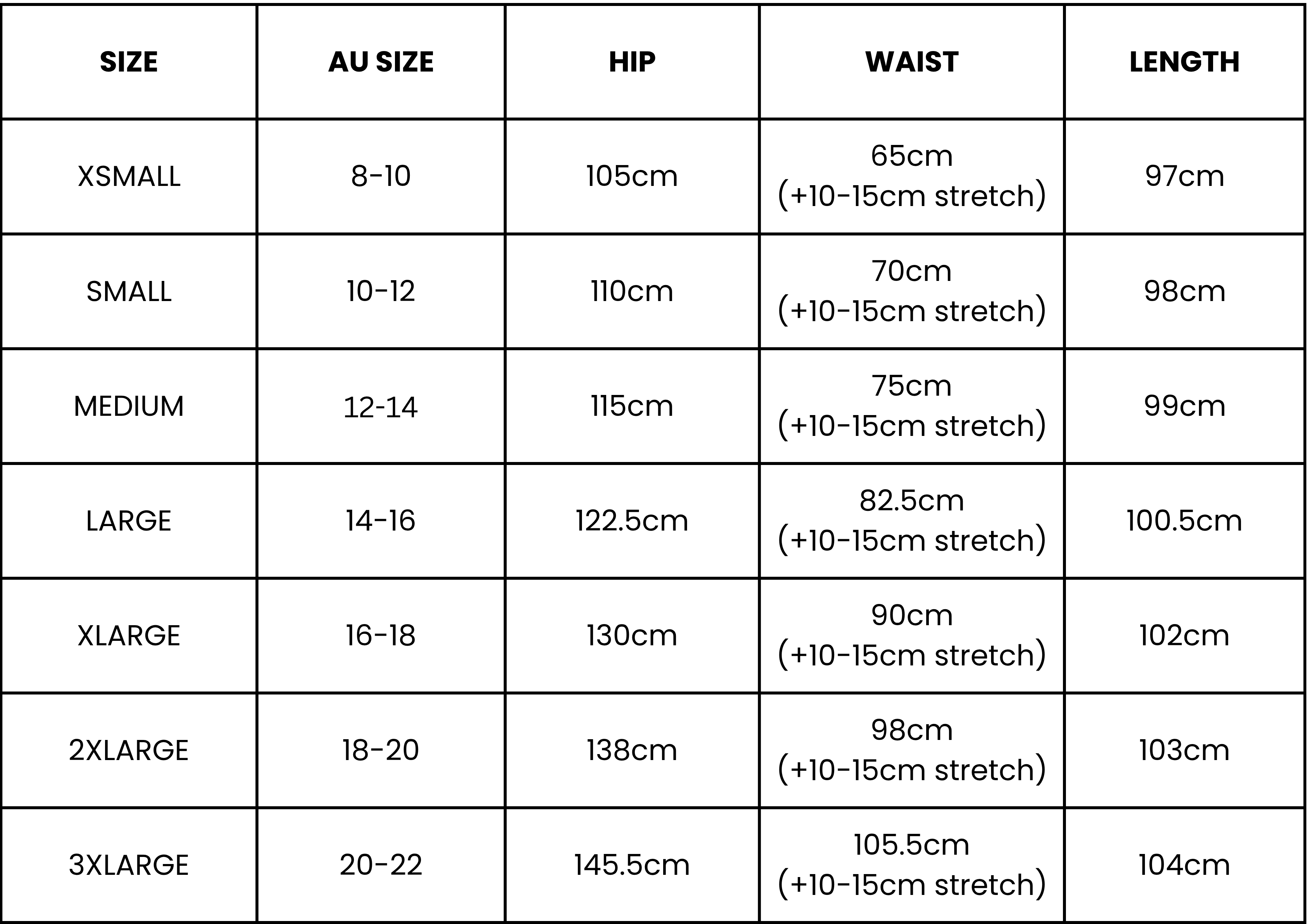 Size Guide (cm)