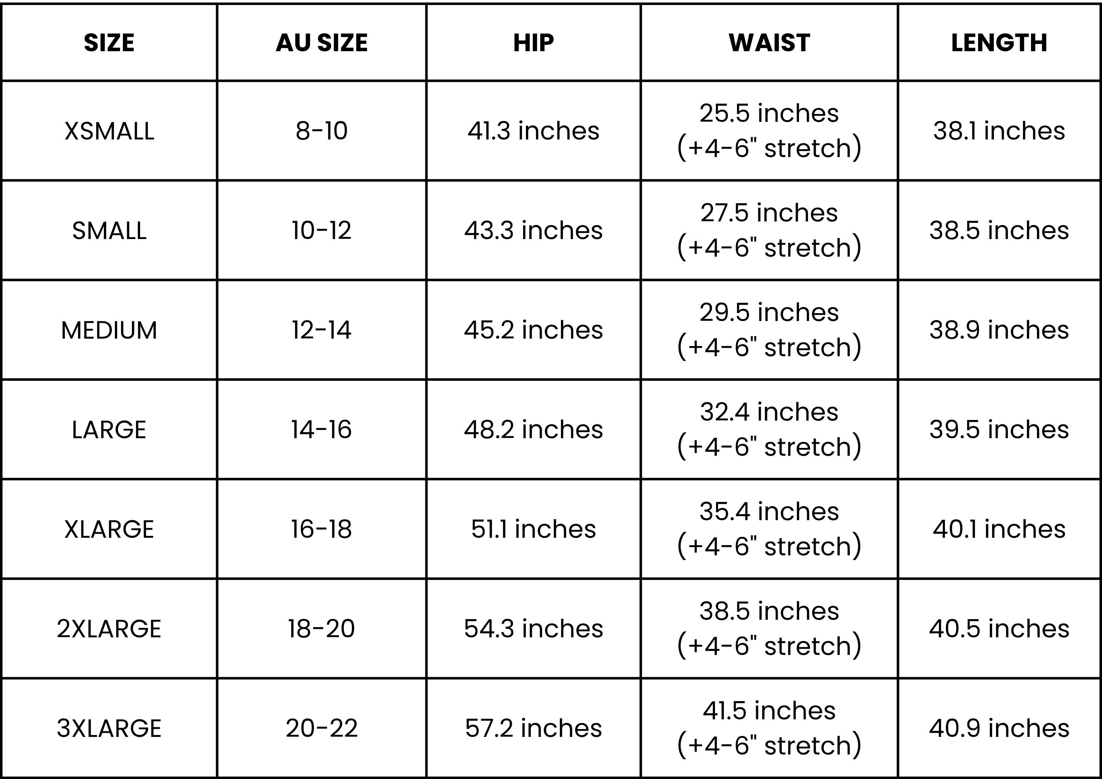 Size Guide (inches)