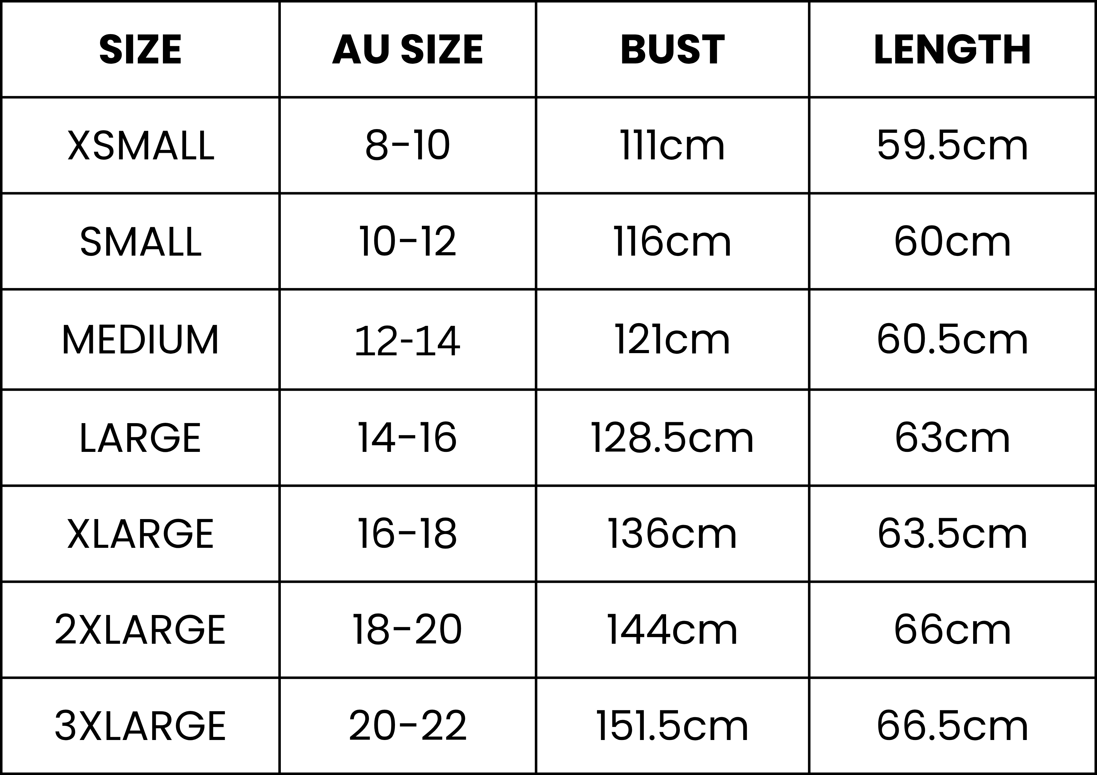 Size Guide (cm)