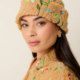 Embroidered Fleece Beanie - Teddy Garden