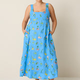 Parlour Dress - Blossom Embroidery Cerulean