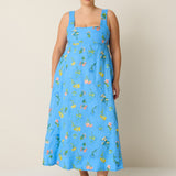 Parlour Dress - Blossom Embroidery Cerulean